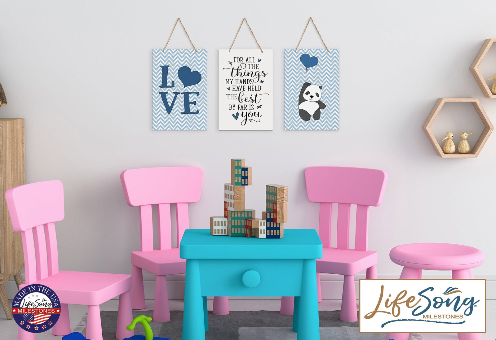 Childrens Wall Decor Set For Boys Bedroom - Blue - LifeSong Milestones