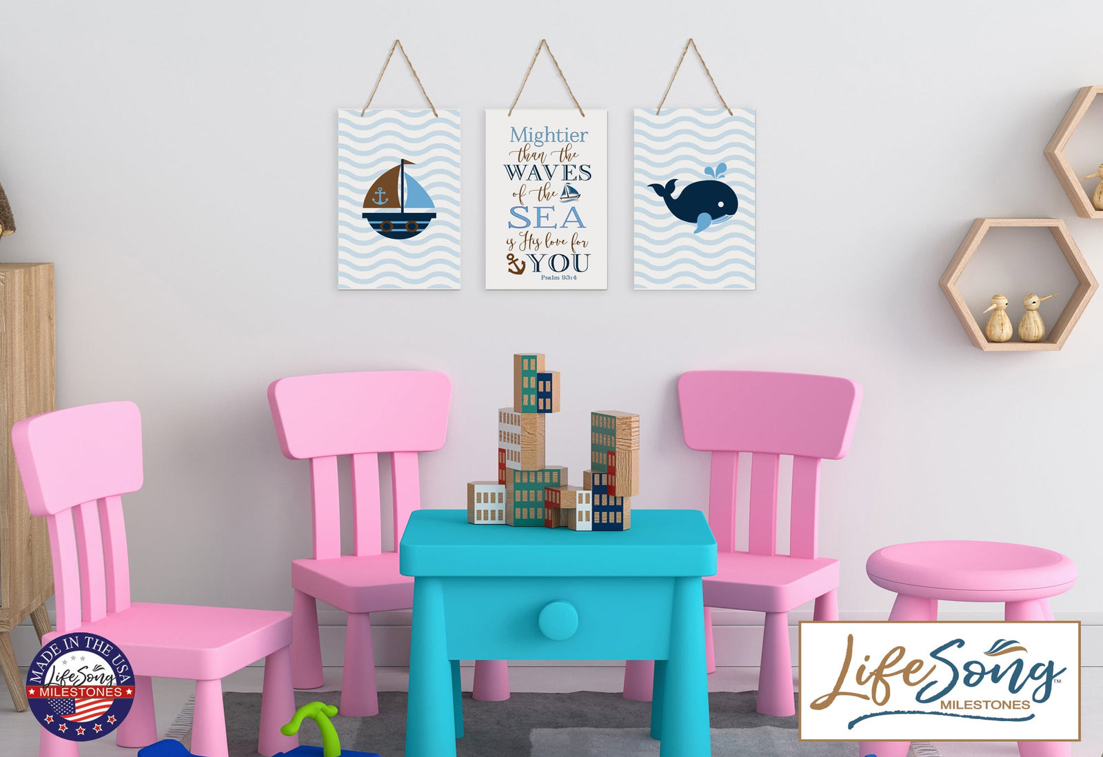 Childrens Wall Decor Set For Boys Bedroom - Blue - LifeSong Milestones