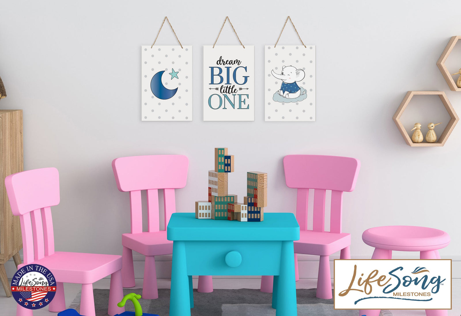 Childrens Wall Decor Set For Boys Bedroom - Blue - LifeSong Milestones