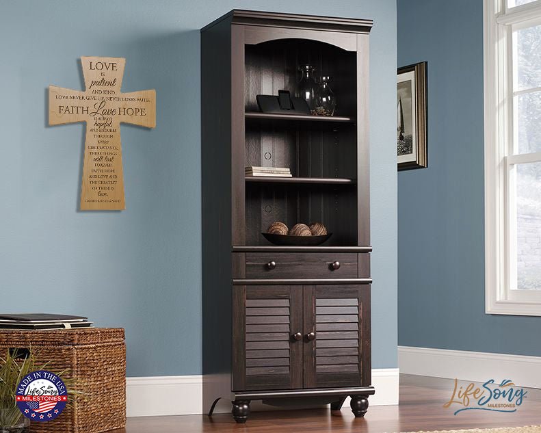 Christian Wood Wall Cross I Corinthians 13 - Love is patient and kind - LifeSong Milestones