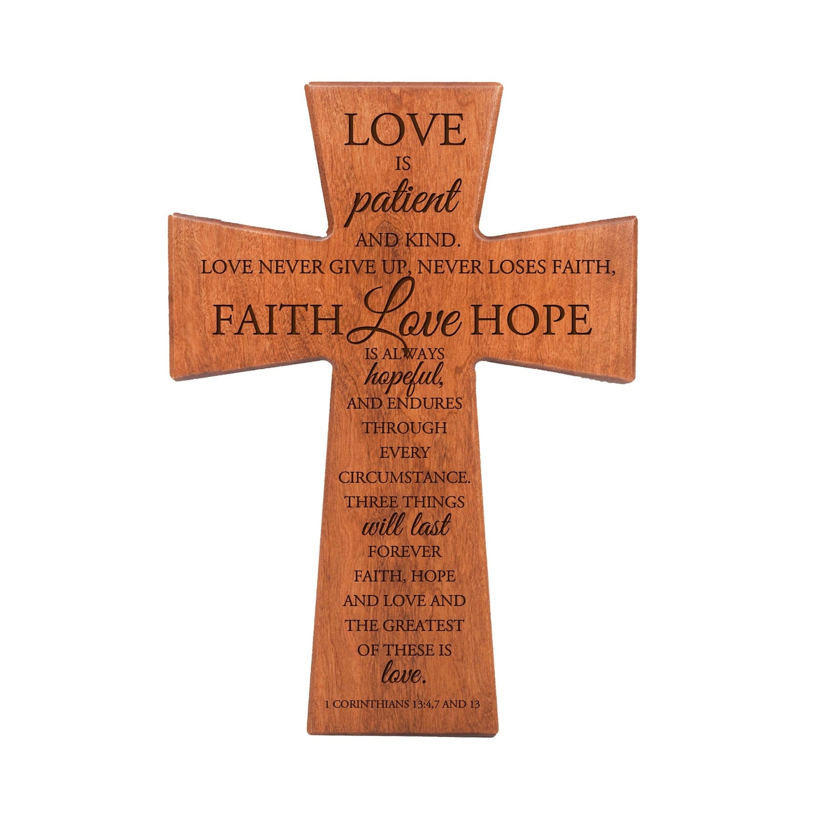 Christian Wood Wall Cross I Corinthians 13 - Love is patient and kind - LifeSong Milestones