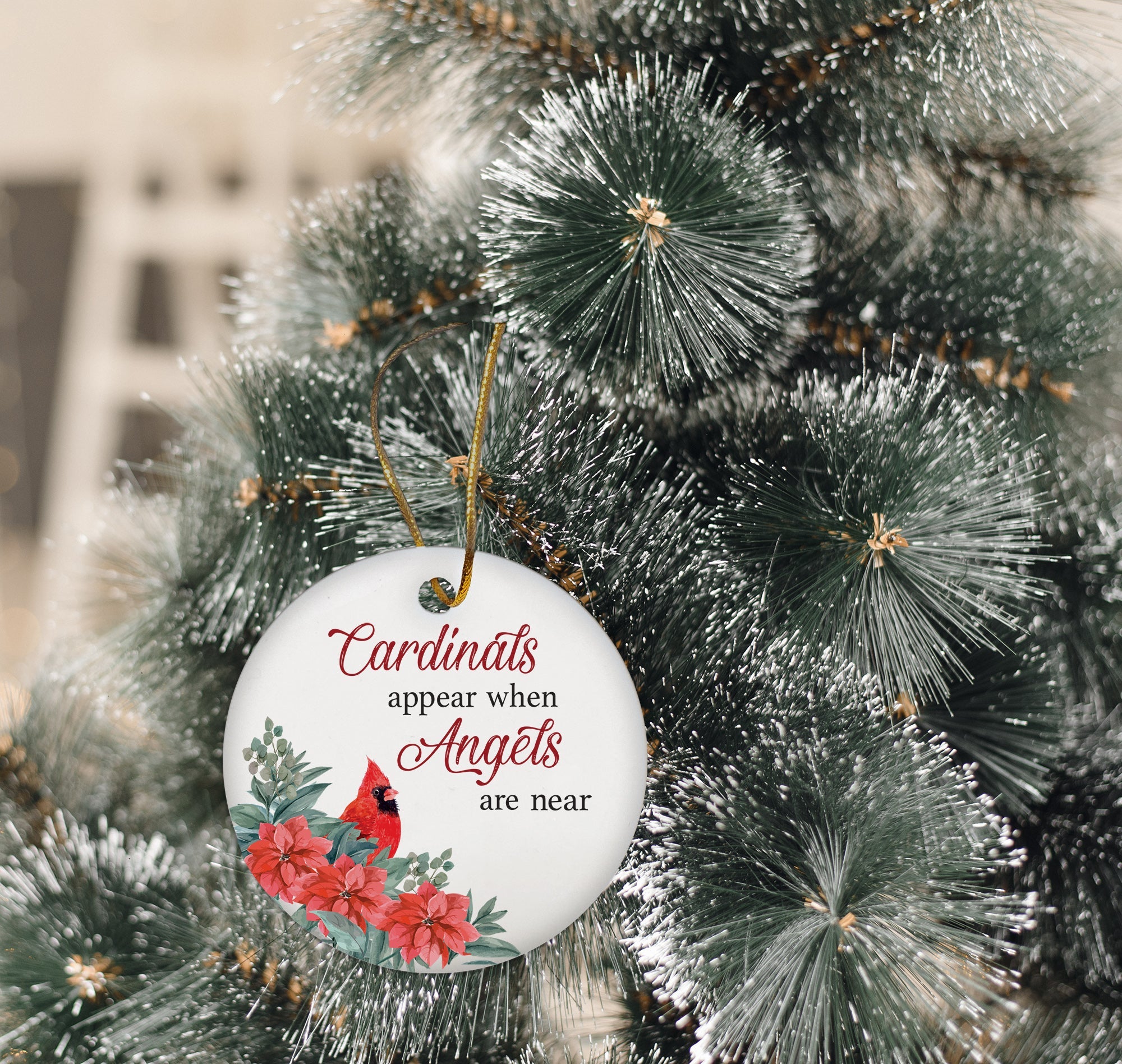 Christmas Cardinal Memorial Ceramic Ornament - Angels Appear - LifeSong Milestones