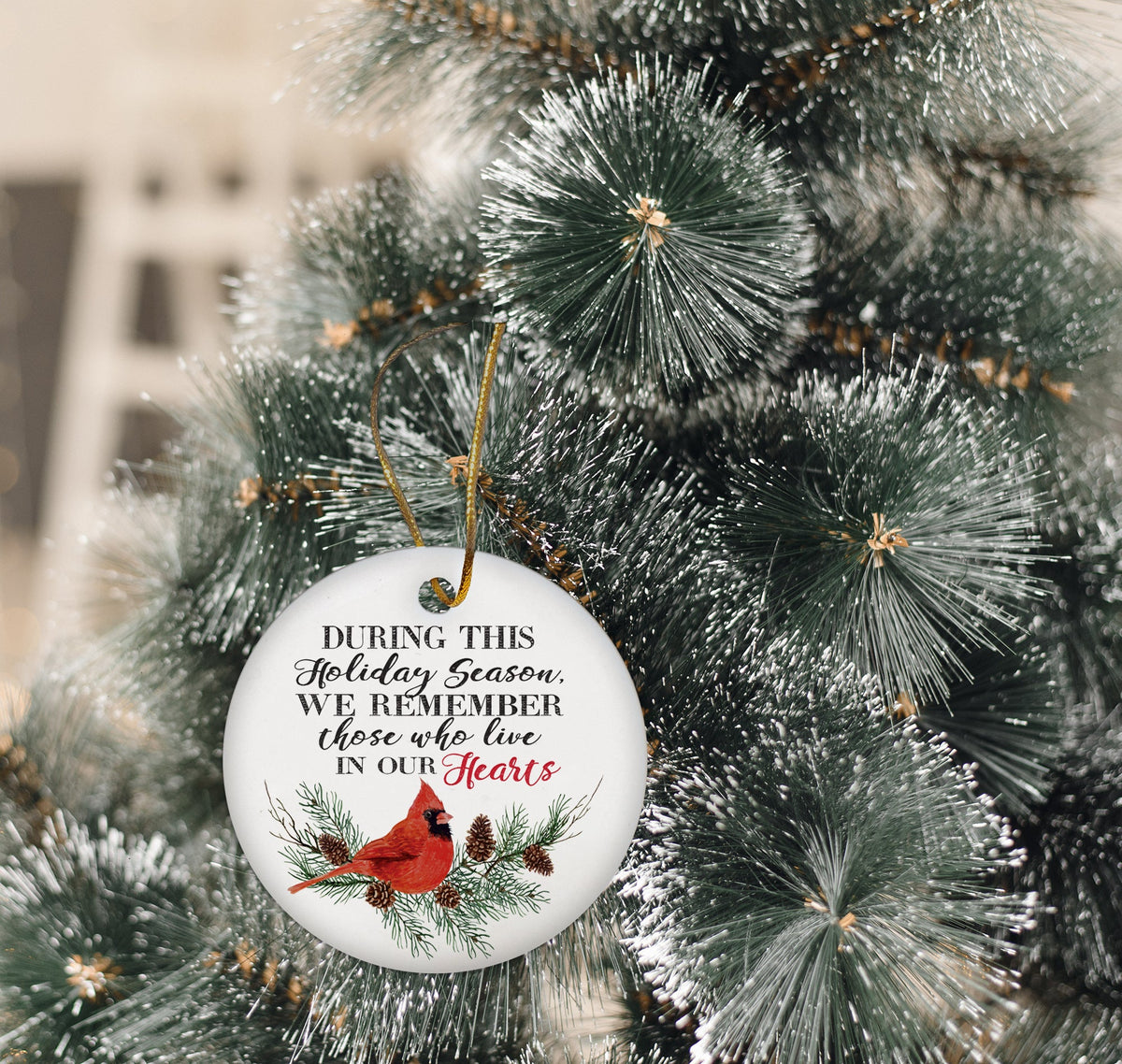 Christmas Cardinal Memorial Ceramic Ornament - We Remember - LifeSong Milestones
