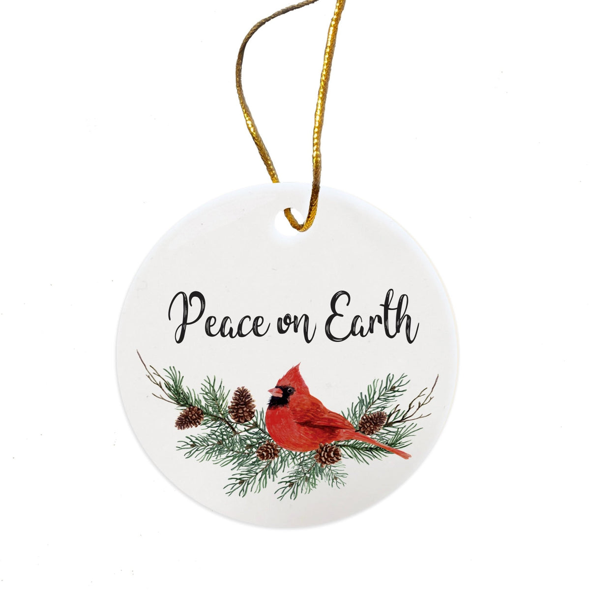 Christmas Memorial Cardinal Ceramic Ornament - Peace on Earth - LifeSong Milestones