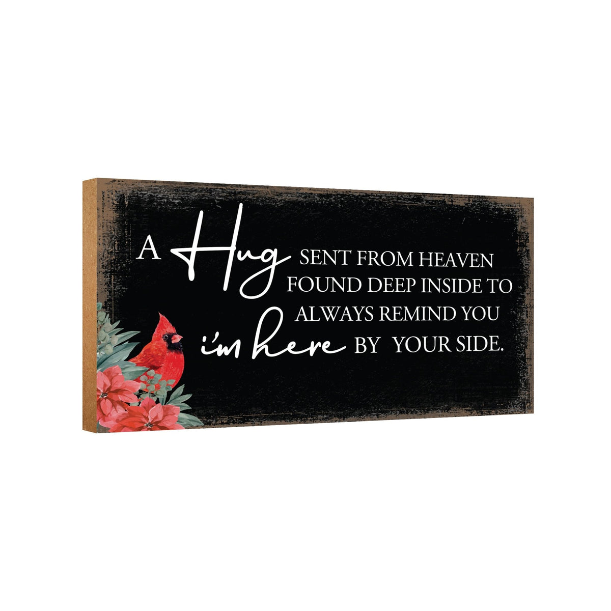 A wooden memorial wall plaque featuring a cardinal, a symbol of remembrance and love.