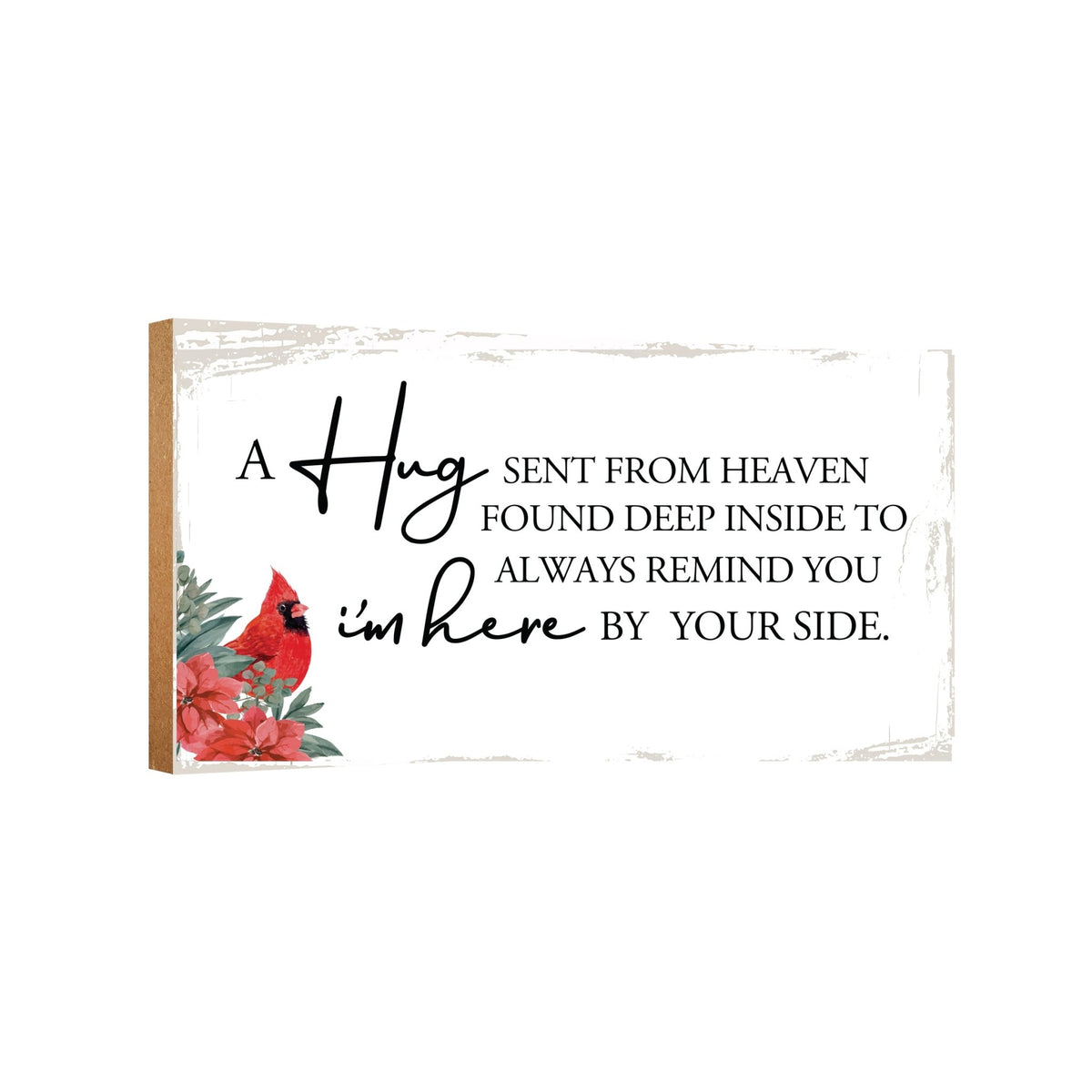 A wooden memorial wall plaque featuring a cardinal, a symbol of remembrance and love.