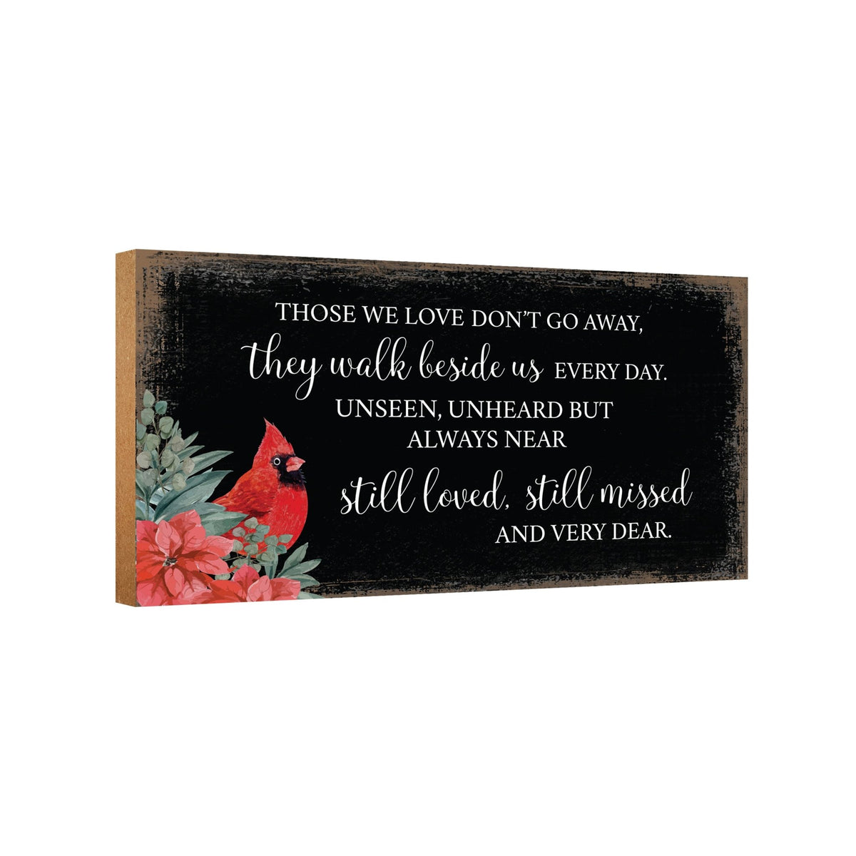 A wooden memorial wall plaque with a heartfelt design.