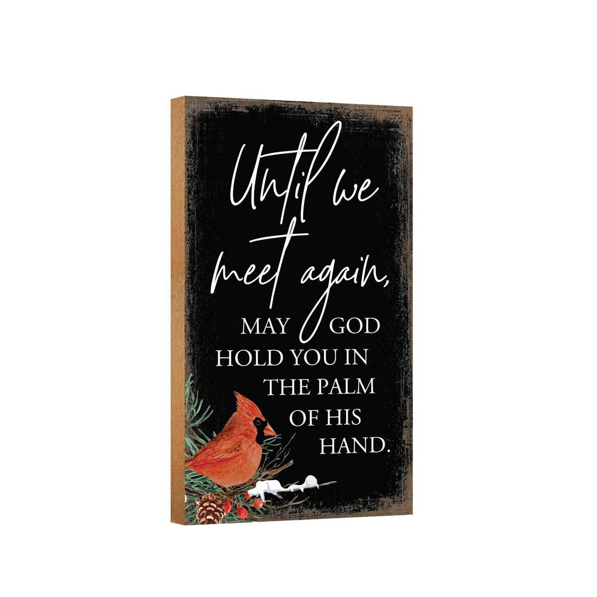 An elegant wooden memorial wall plaque adorned with a cardinal, designed to honor and cherish the memory of your loved one.