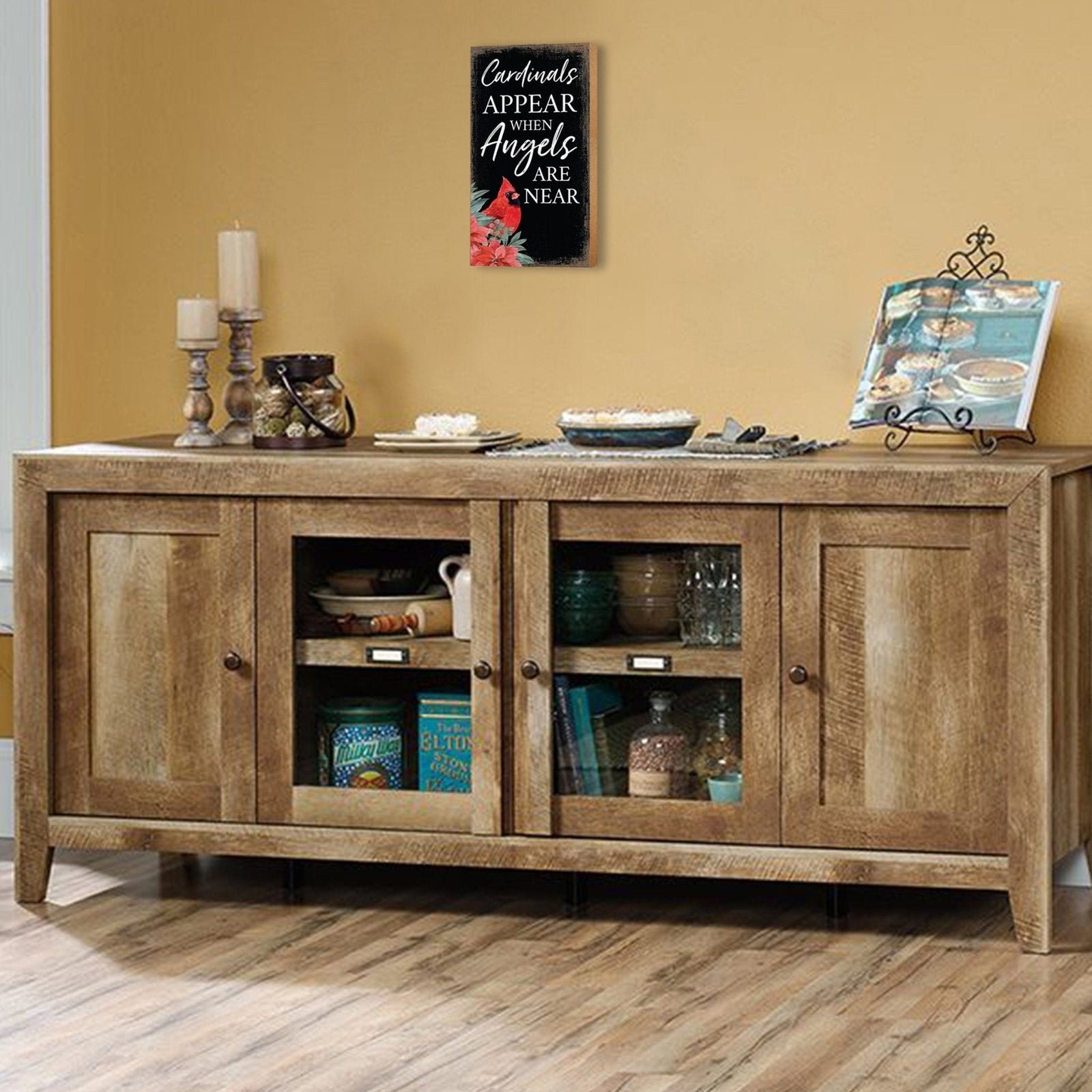 A wooden memorial wall plaque with a heartfelt design.