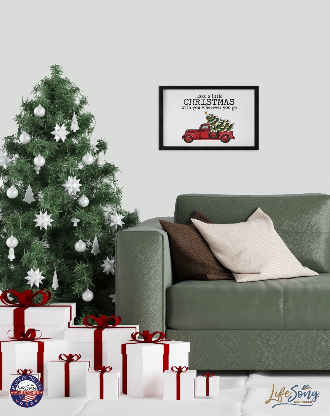 Christmas Red Farm Truck Shelf Décor - Take Christmas Wherever You Go - LifeSong Milestones