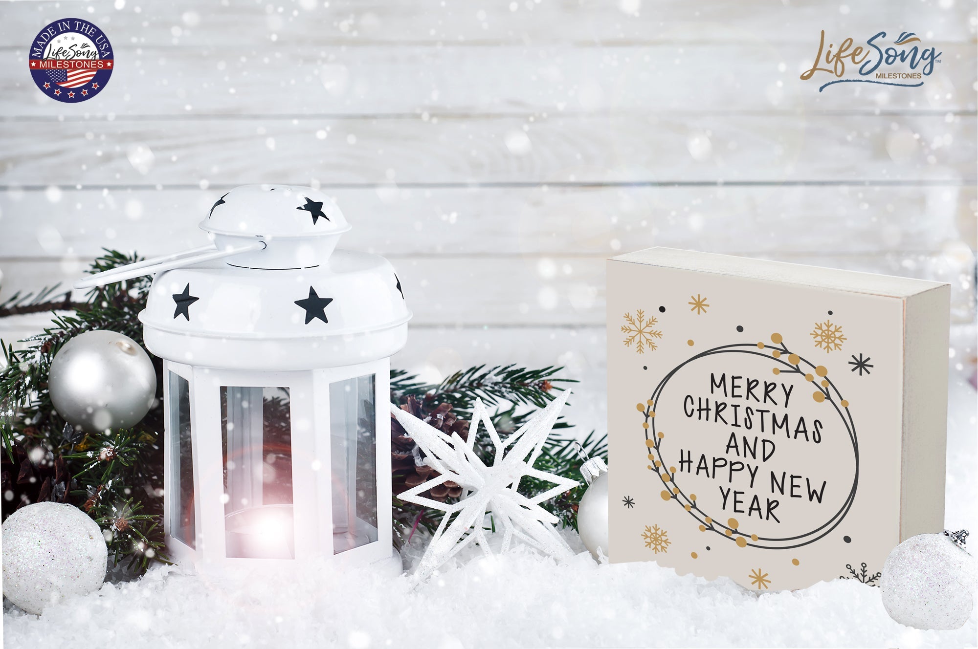 Christmas Shelf Décor - Merry Christmas & Happy New Year - LifeSong Milestones