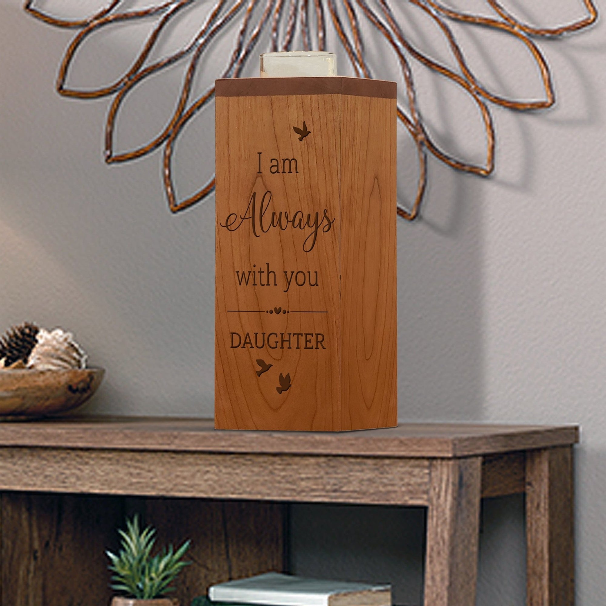 Cozy Cardinal Memorial Vertical Urns With Single Candle Holder For Human Ashes - I Am Always Daughter - LifeSong Milestones