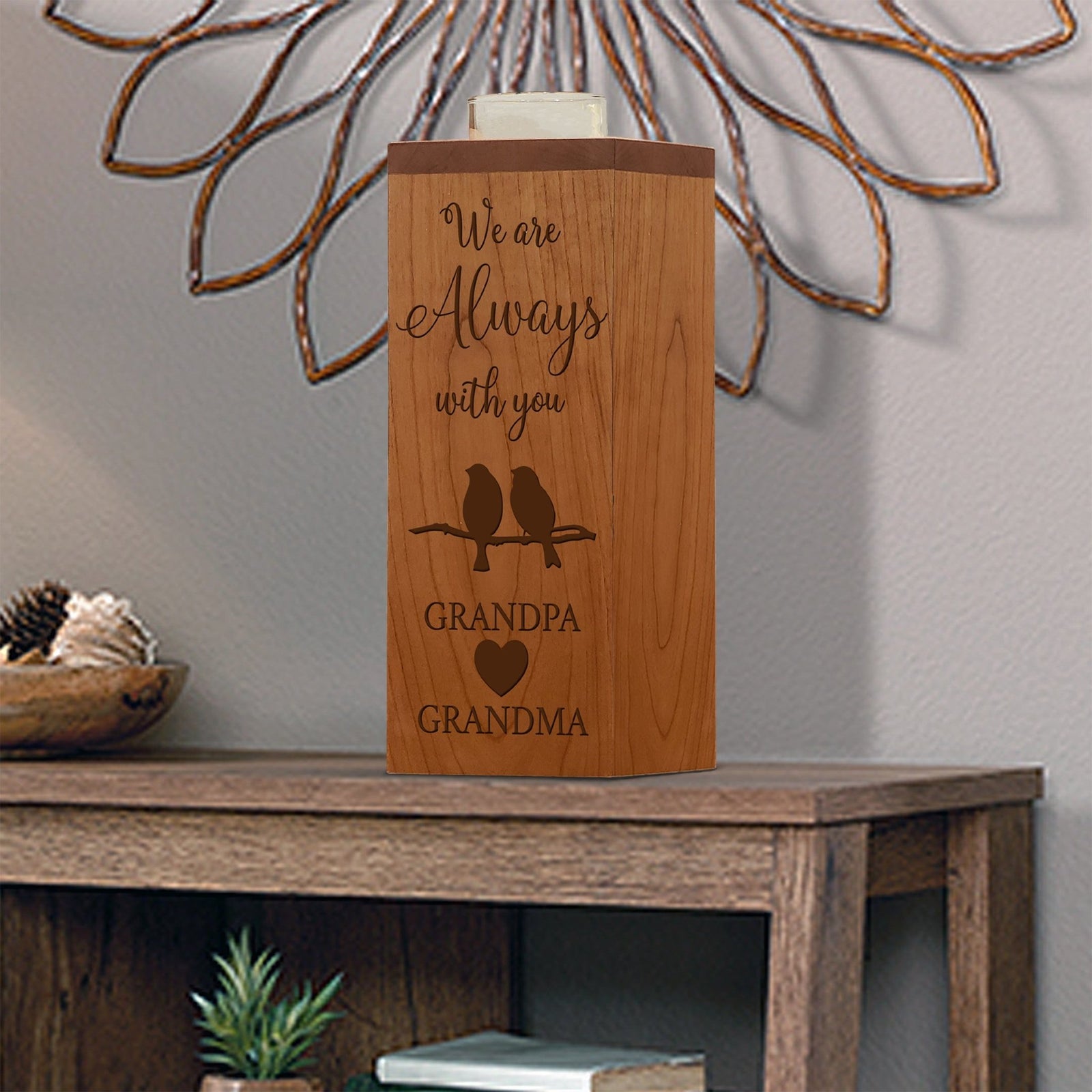 Cozy Cardinal Memorial Vertical Urns With Single Candle Holder For Human Ashes - We Always Grandpa and Grandma - LifeSong Milestones