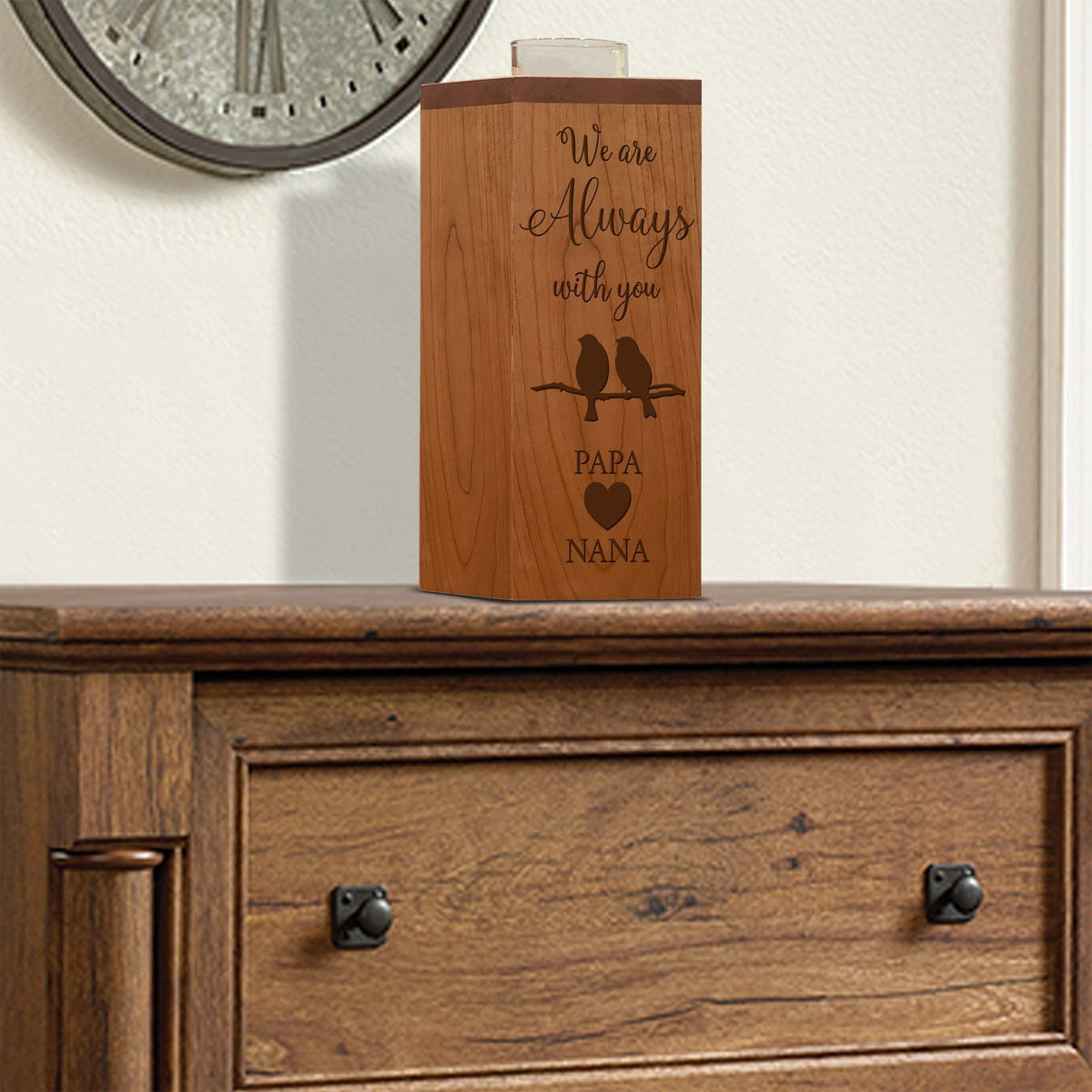 Cozy Cardinal Memorial Vertical Urns With Single Candle Holder For Human Ashes - We Are Always Papa And Nana - LifeSong Milestones