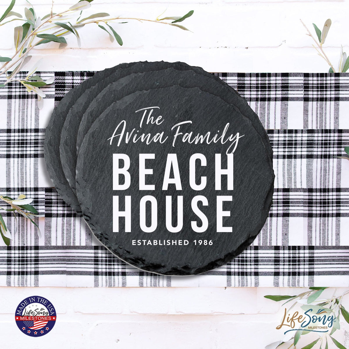 Custom 6pc Coaster Set Kitchen and Tabletop Decorations 4x4 Gift for Beach Houses - LifeSong Milestones