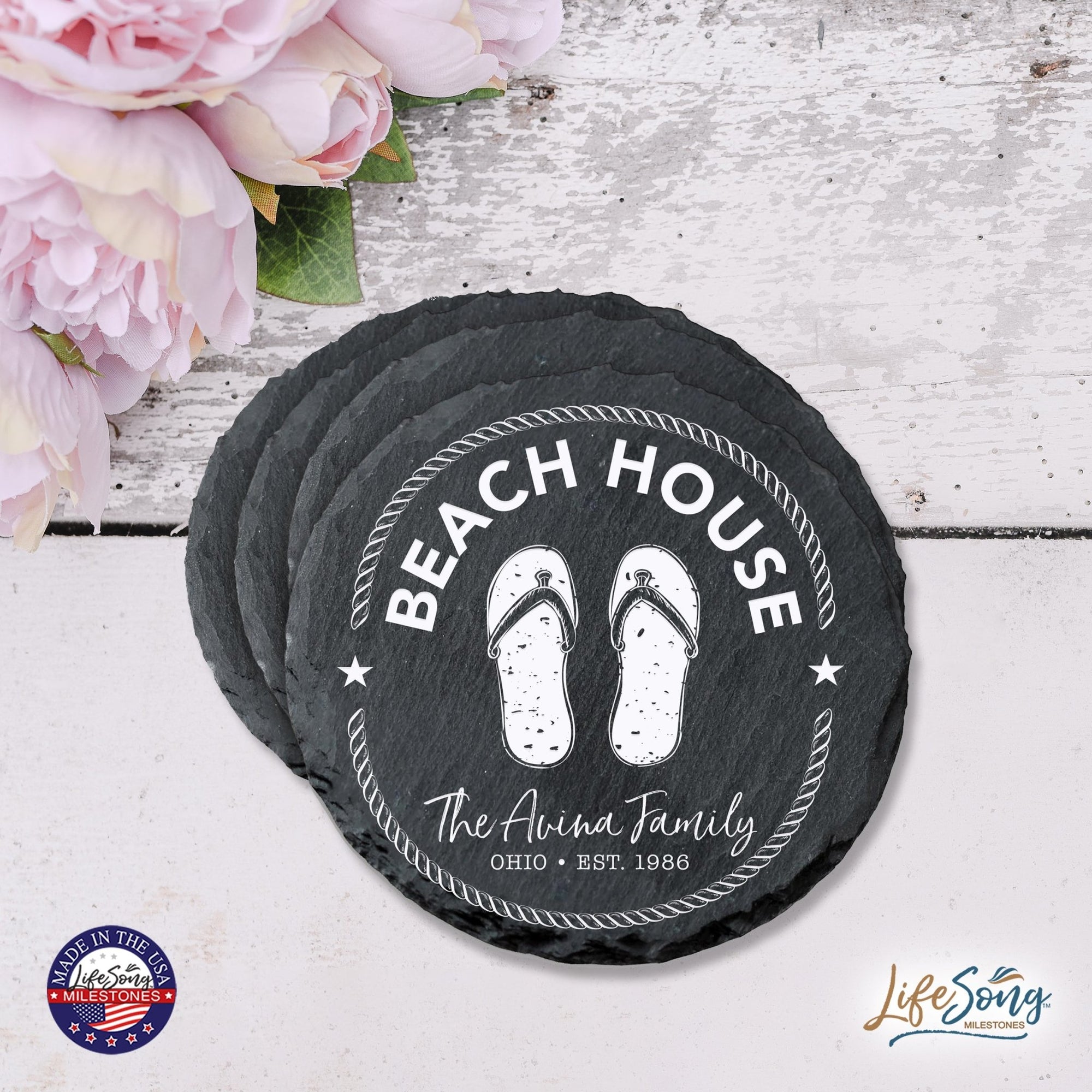 Custom 6pc Coaster Set Kitchen and Tabletop Decorations 4x4 Gift for Beach Houses (Slippers) - LifeSong Milestones