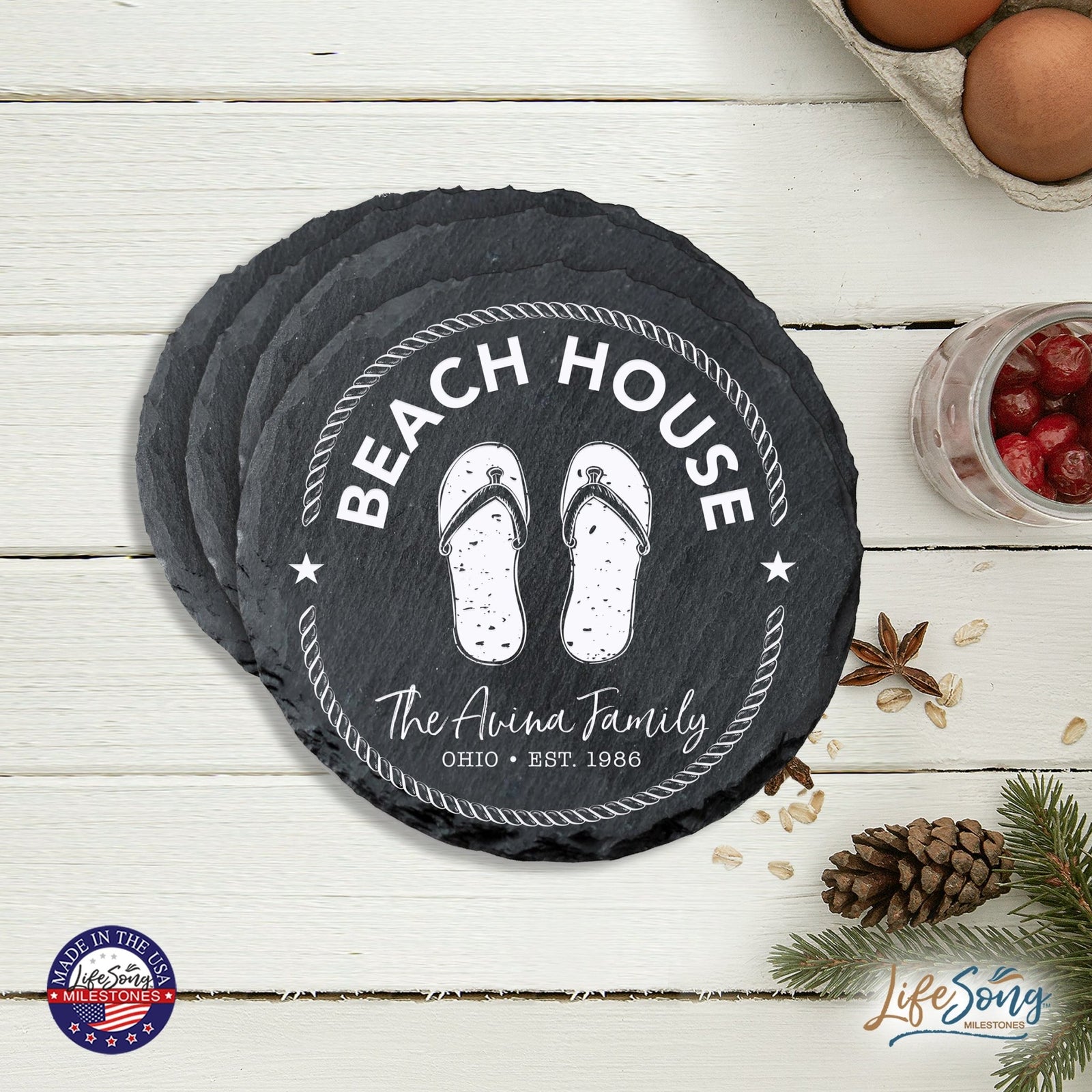 Custom 6pc Coaster Set Kitchen and Tabletop Decorations 4x4 Gift for Beach Houses (Slippers) - LifeSong Milestones