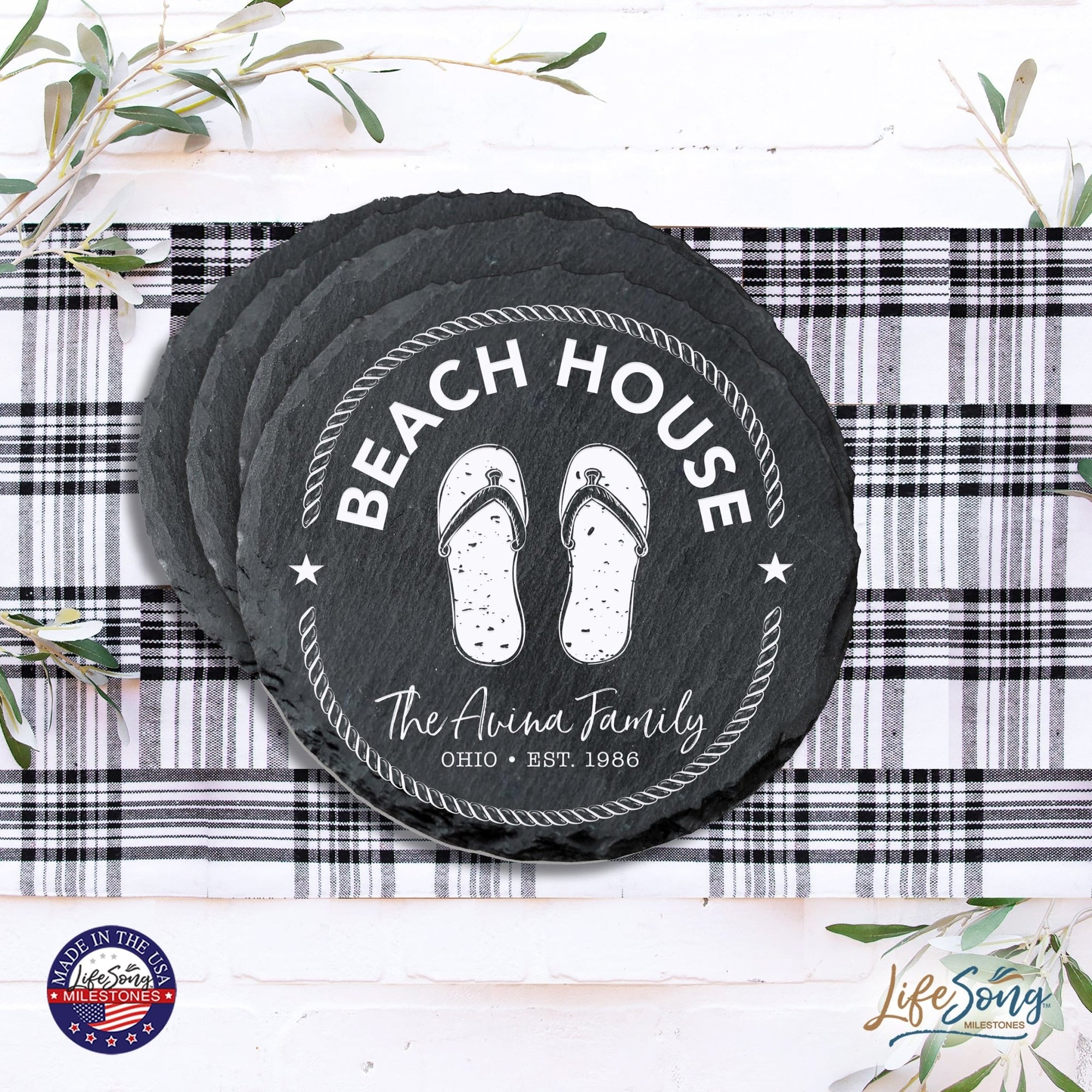 Custom 6pc Coaster Set Kitchen and Tabletop Decorations 4x4 Gift for Beach Houses (Slippers) - LifeSong Milestones