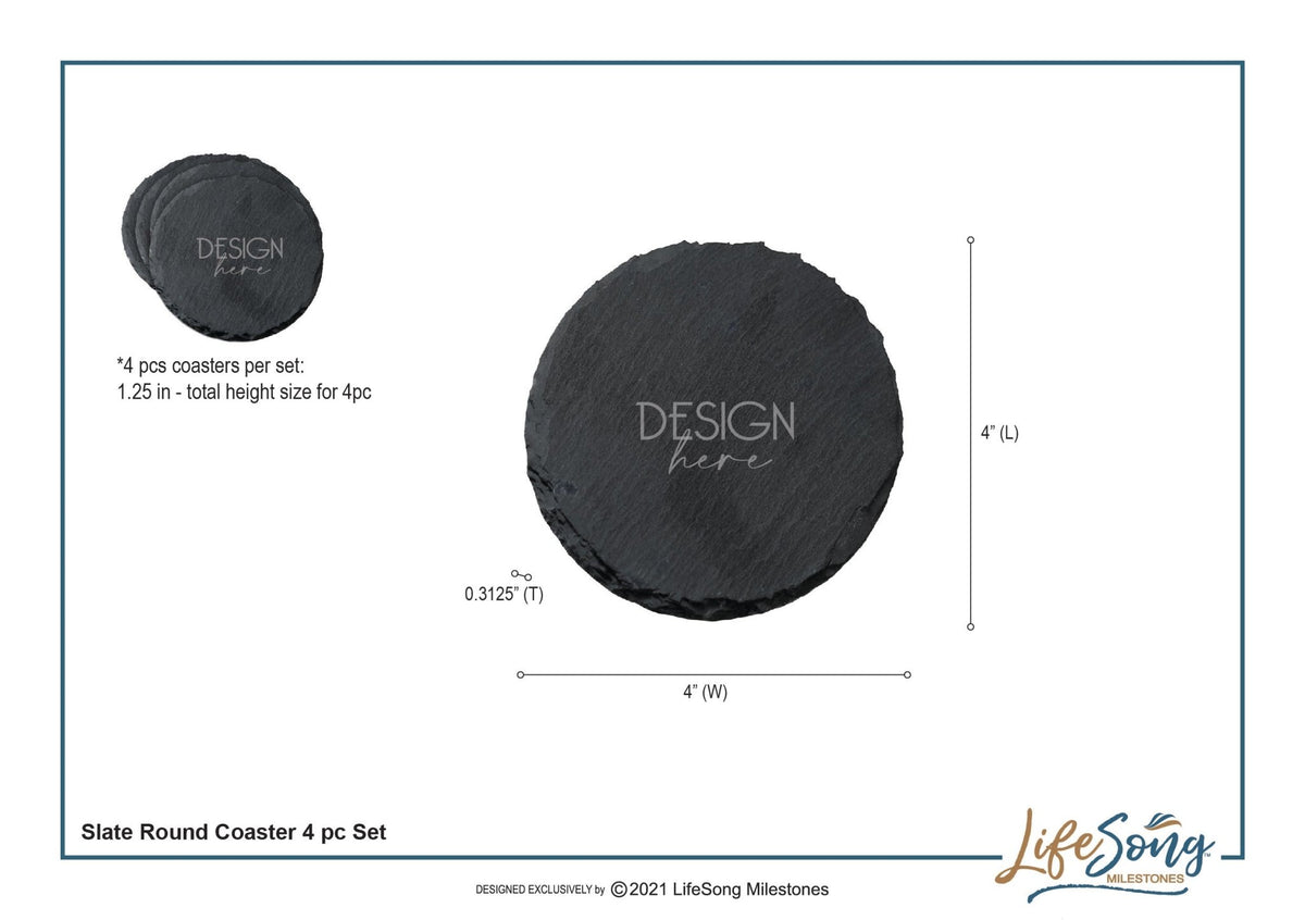 Custom 6pc Coaster Set Kitchen and Tabletop Decorations 4x4 Gift for Couple, Newly Weds, Parents and Grandparents - LifeSong Milestones