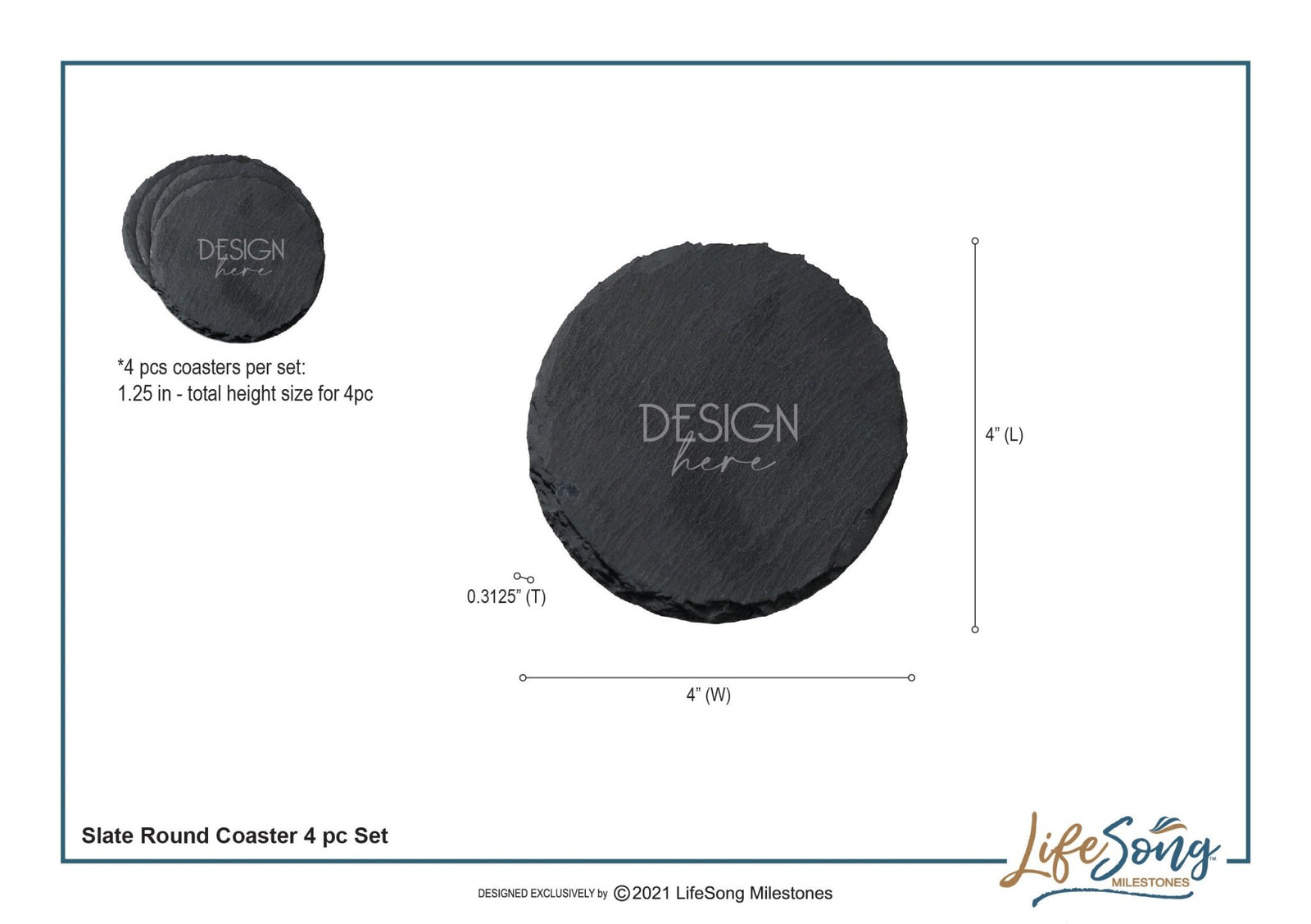 Custom 6pc Coaster Set Kitchen and Tabletop Decorations 4x4 Gift for Couple, Newly Weds, Parents and Grandparents - LifeSong Milestones