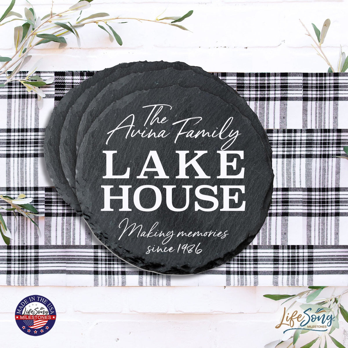 Custom 6pc Coaster Set Kitchen and Tabletop Decorations 4x4 Gift for Family Lake Houses - LifeSong Milestones