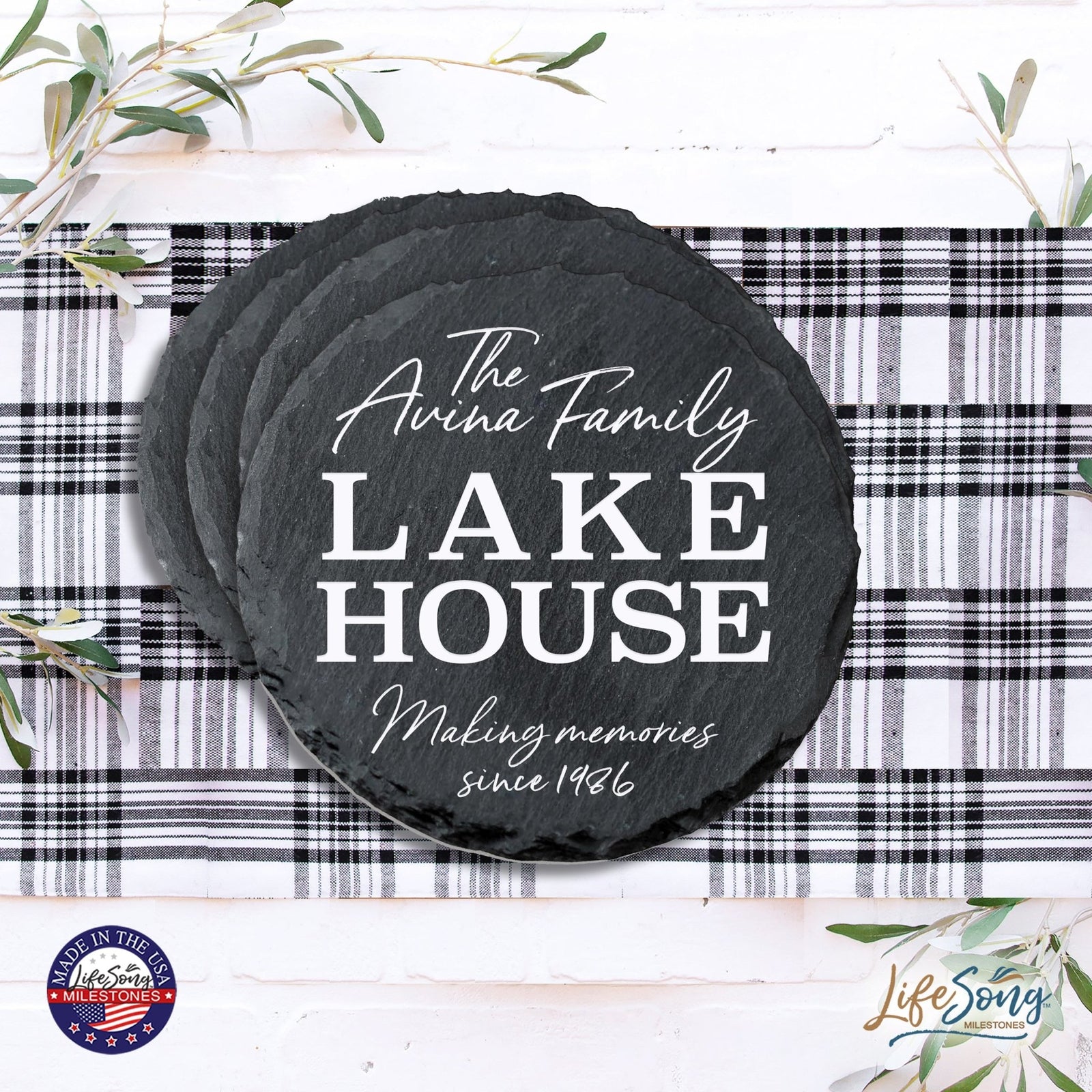 Custom 6pc Coaster Set Kitchen and Tabletop Decorations 4x4 Gift for Family Lake Houses - LifeSong Milestones