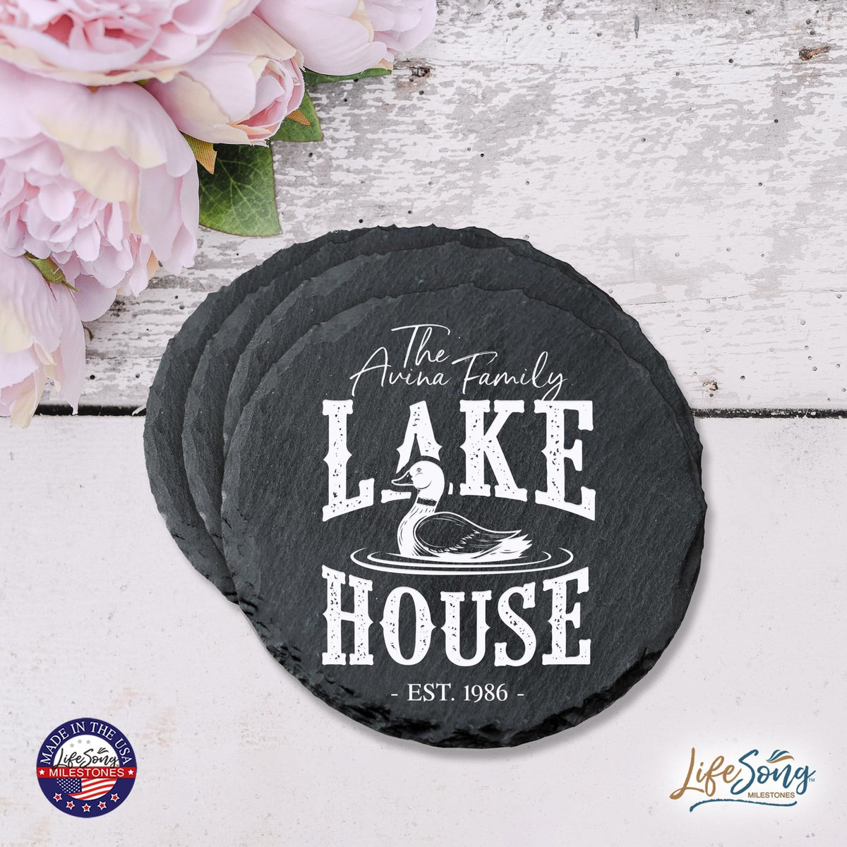 Custom 6pc Coaster Set Kitchen and Tabletop Decorations 4x4 Gift for Family Lake Houses - LifeSong Milestones