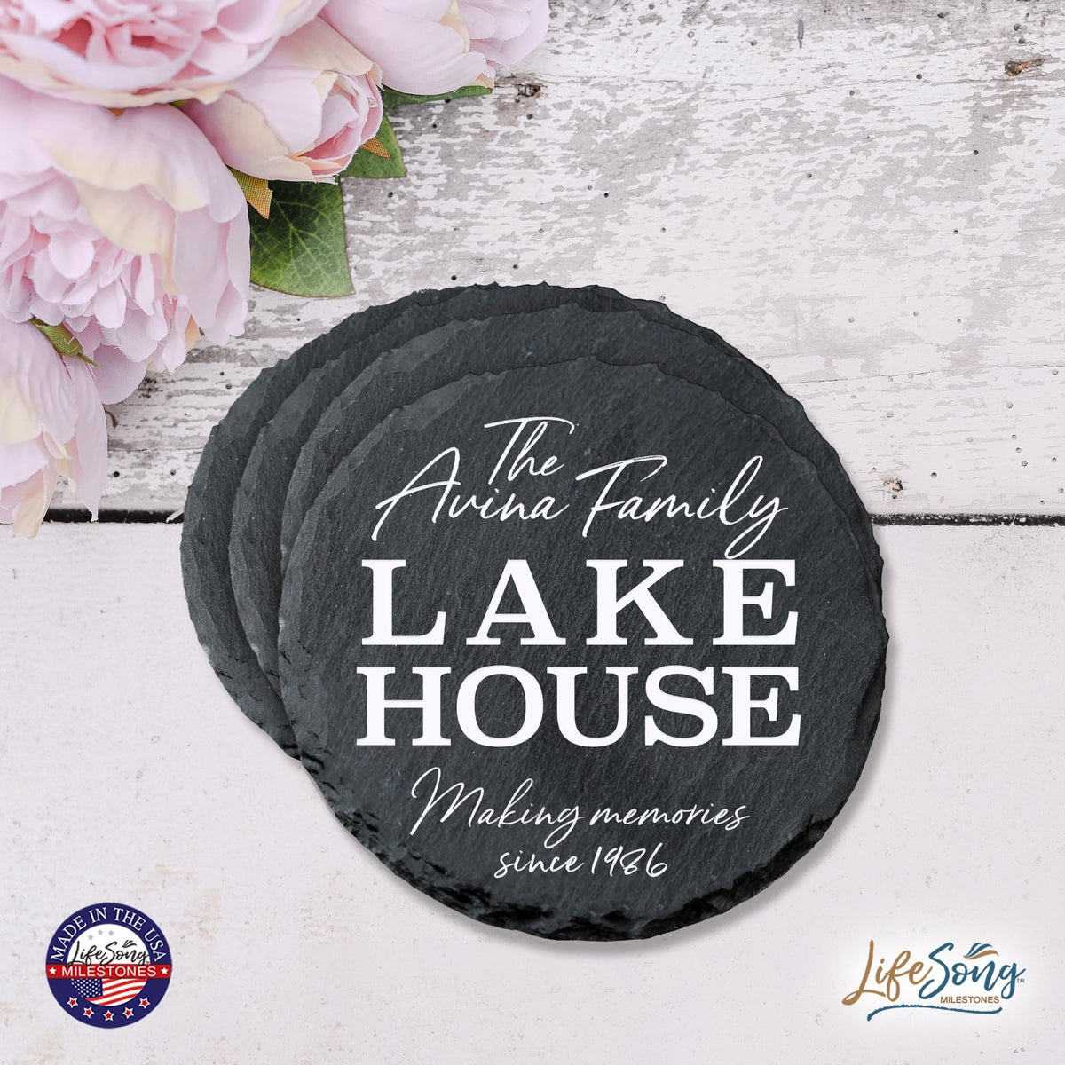 Custom 6pc Coaster Set Kitchen and Tabletop Decorations 4x4 Gift for Family Lake Houses - LifeSong Milestones