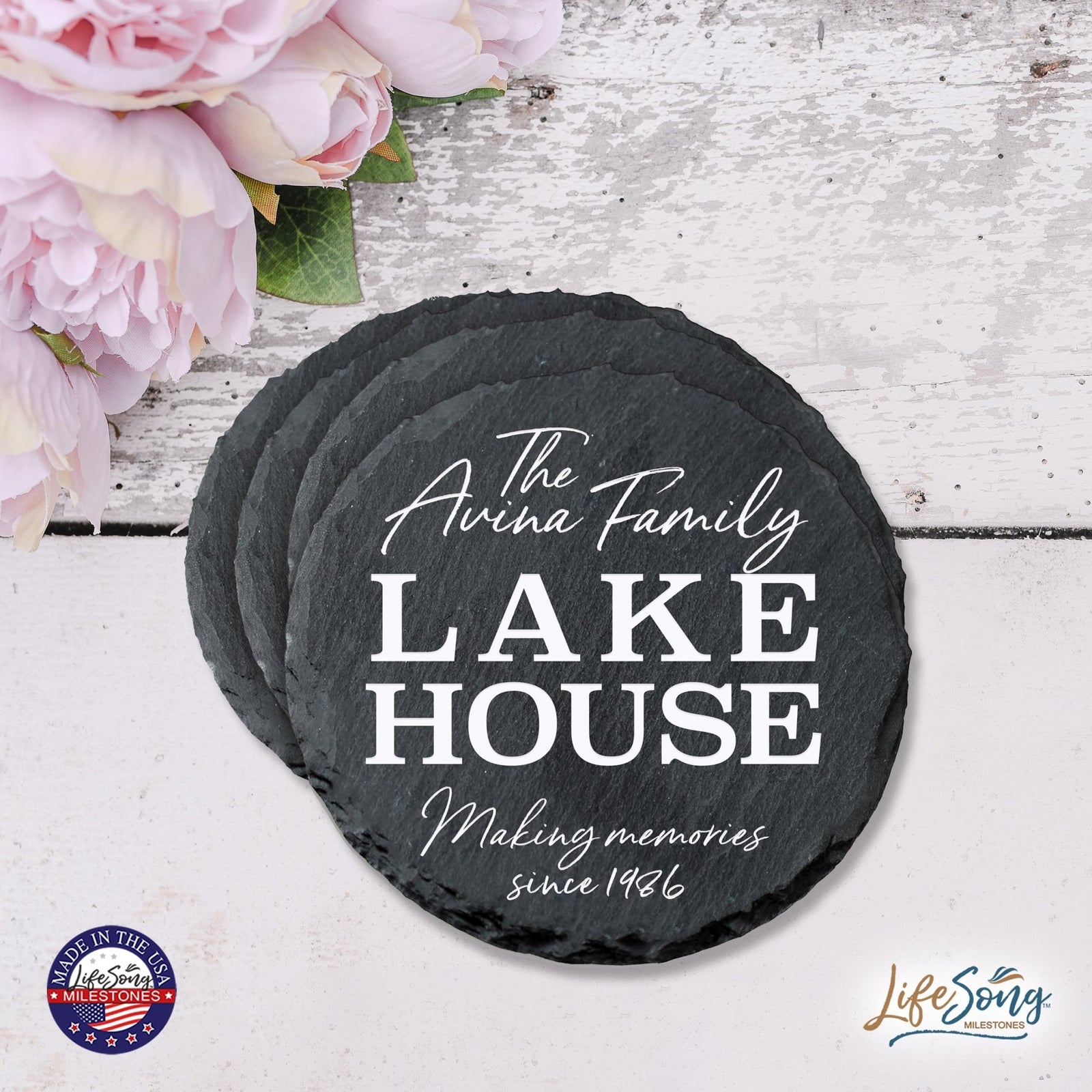Custom 6pc Coaster Set Kitchen and Tabletop Decorations 4x4 Gift for Family Lake Houses - LifeSong Milestones