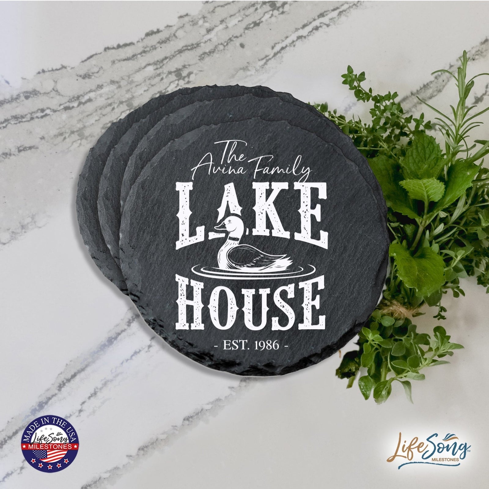 Custom 6pc Coaster Set Kitchen and Tabletop Decorations 4x4 Gift for Family Lake Houses - LifeSong Milestones