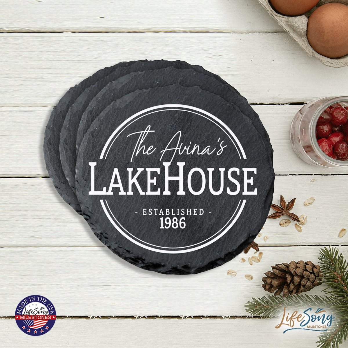 Custom 6pc Coaster Set Kitchen and Tabletop Decorations 4x4 Gift for Family Lake Houses - LifeSong Milestones