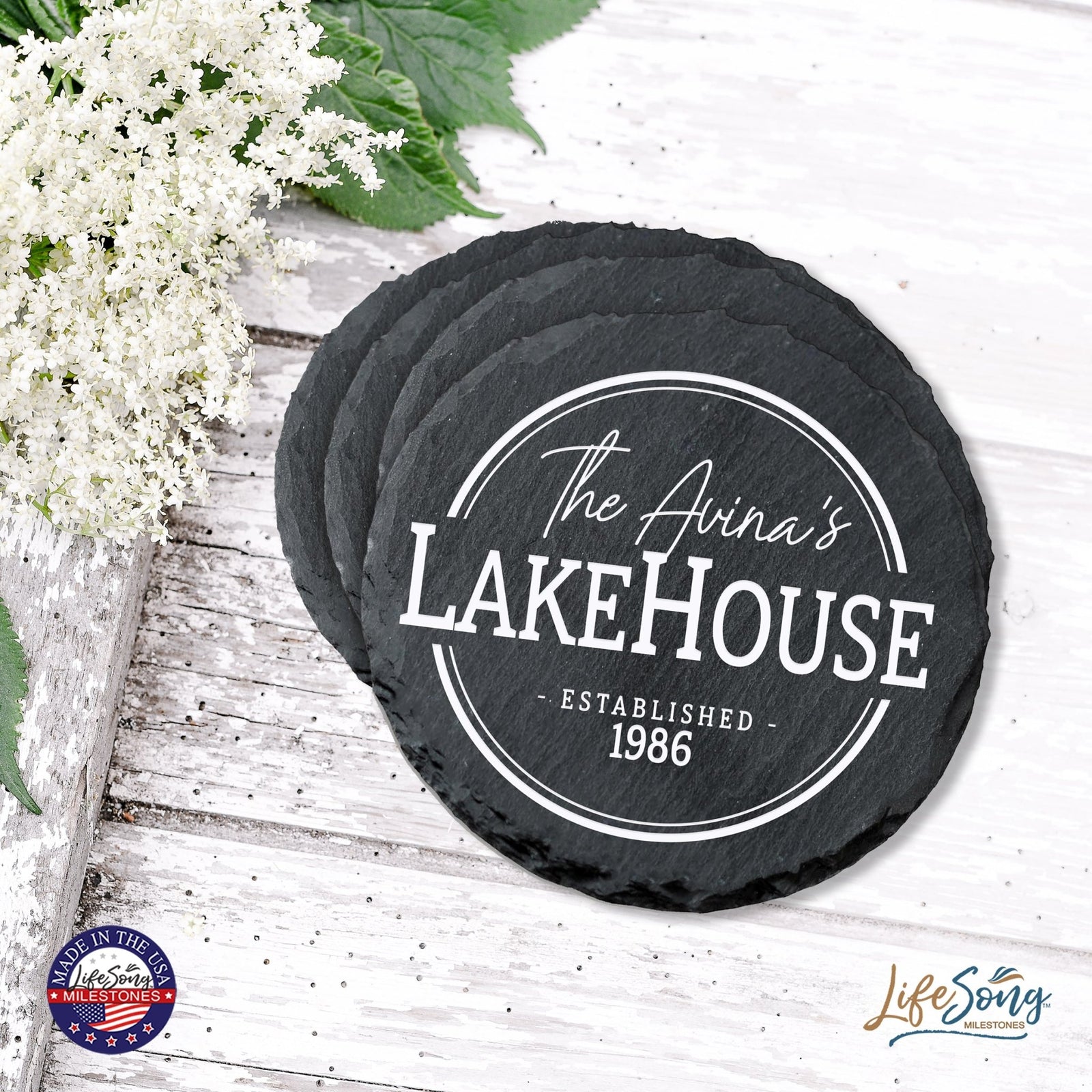 Custom 6pc Coaster Set Kitchen and Tabletop Decorations 4x4 Gift for Family Lake Houses - LifeSong Milestones
