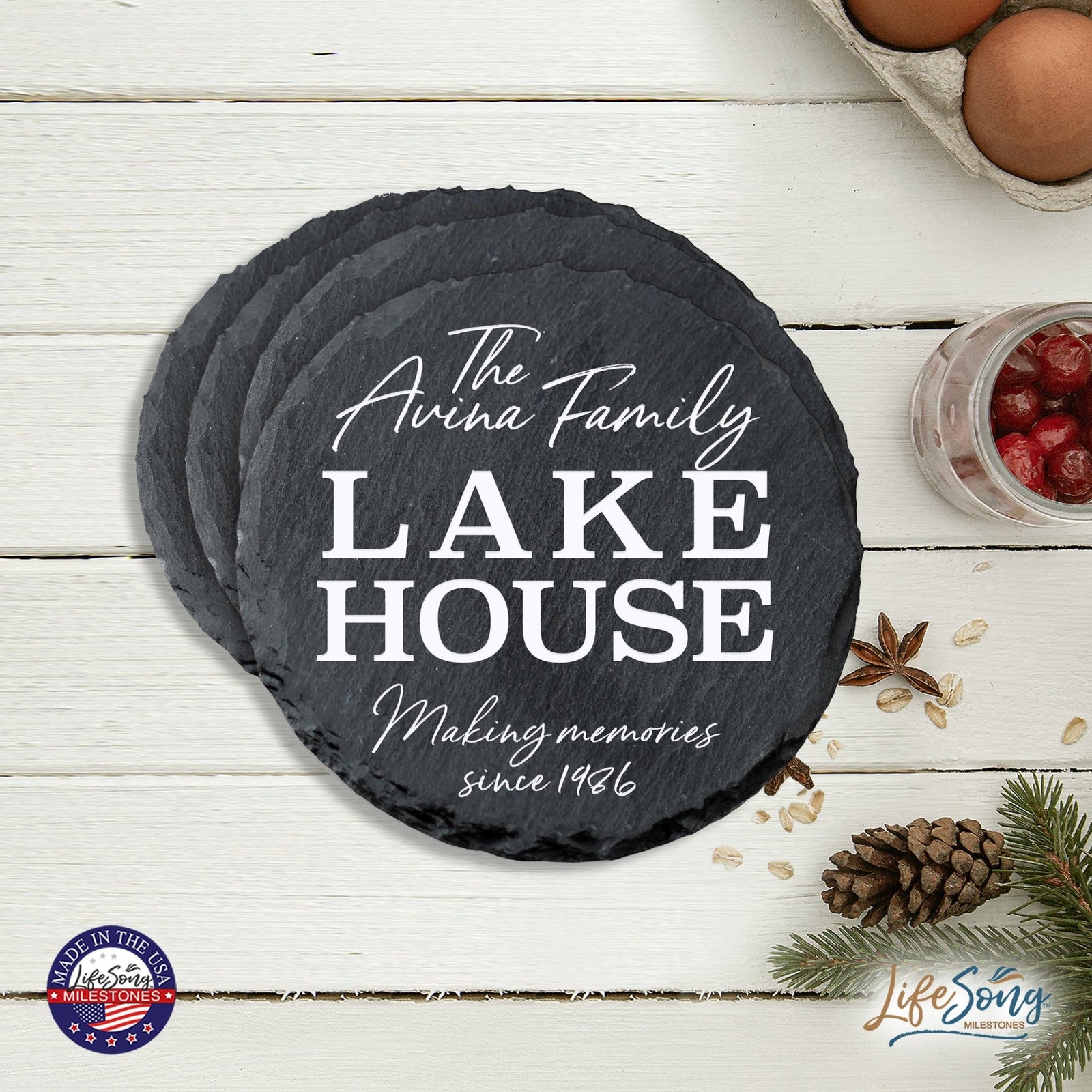 Custom 6pc Coaster Set Kitchen and Tabletop Decorations 4x4 Gift for Family Lake Houses - LifeSong Milestones