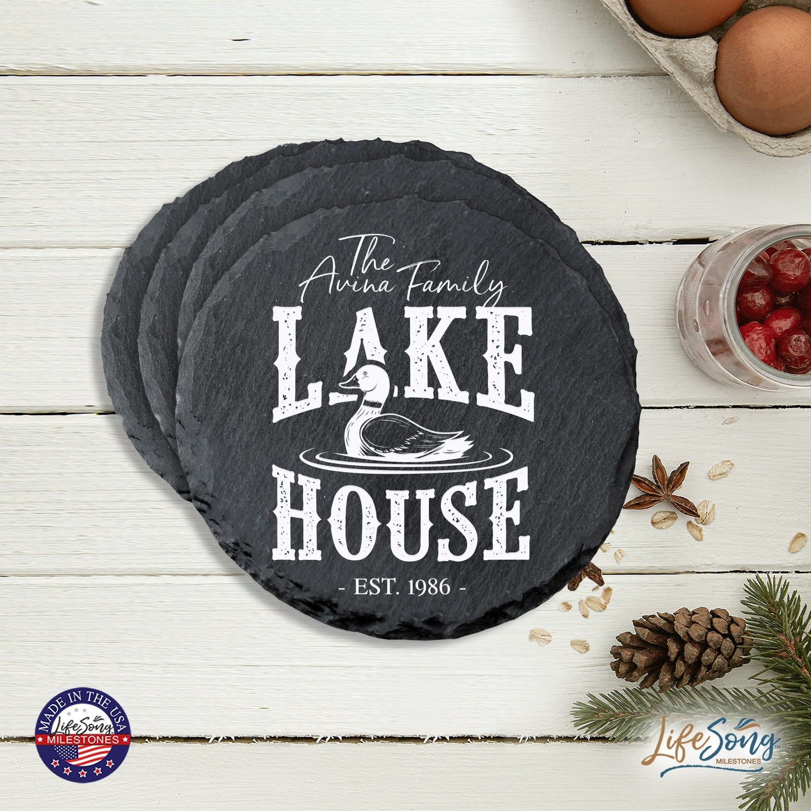 Custom 6pc Coaster Set Kitchen and Tabletop Decorations 4x4 Gift for Family Lake Houses - LifeSong Milestones