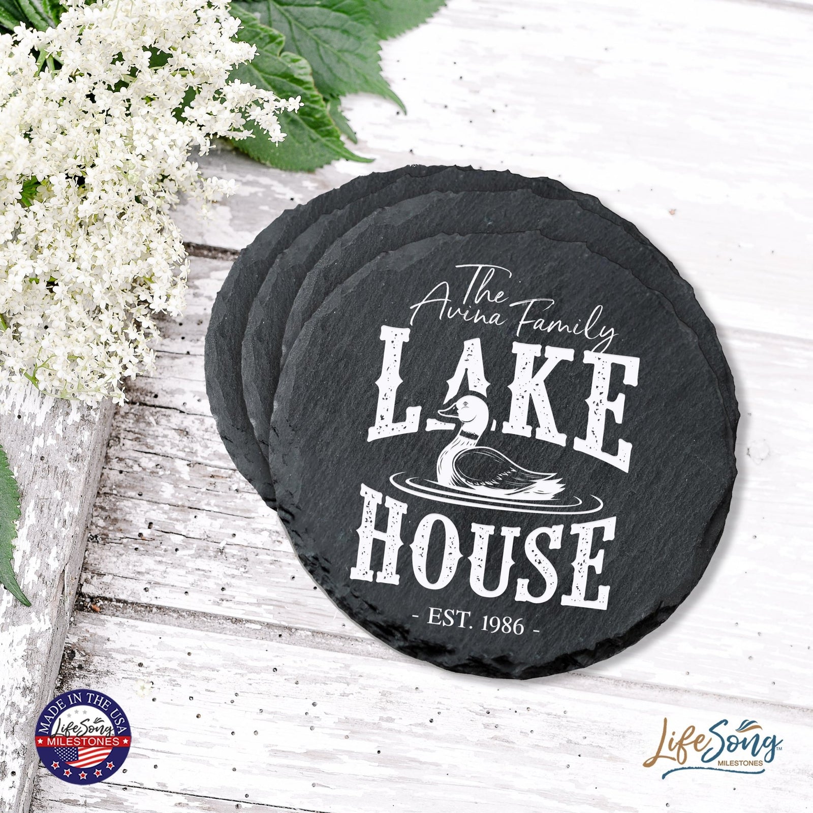 Custom 6pc Coaster Set Kitchen and Tabletop Decorations 4x4 Gift for Family Lake Houses - LifeSong Milestones