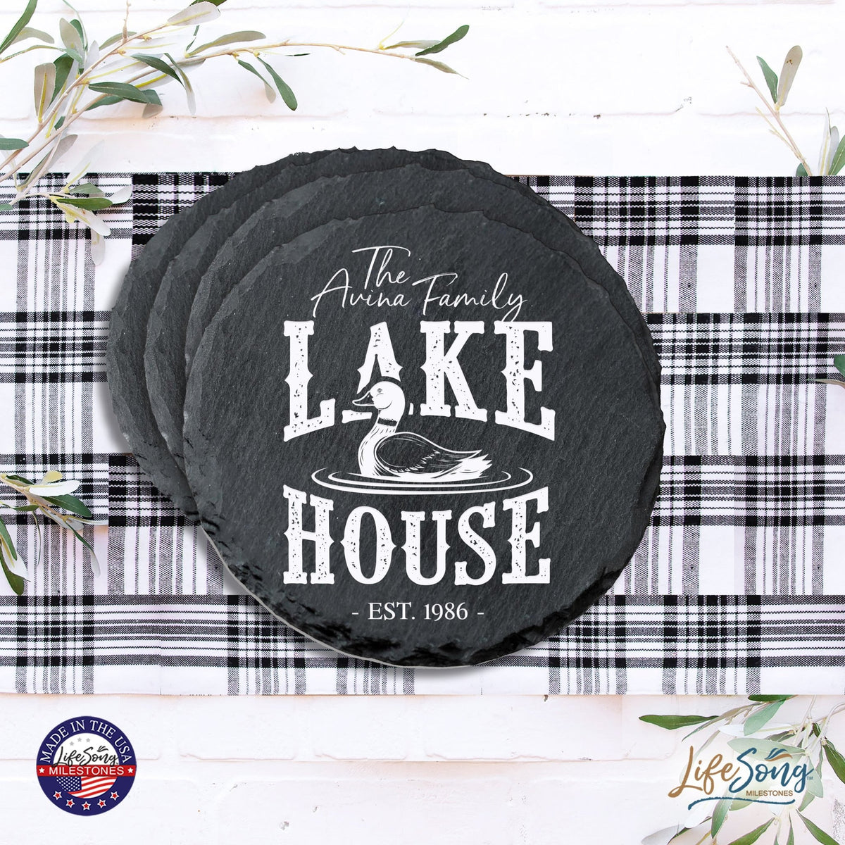 Custom 6pc Coaster Set Kitchen and Tabletop Decorations 4x4 Gift for Family Lake Houses - LifeSong Milestones