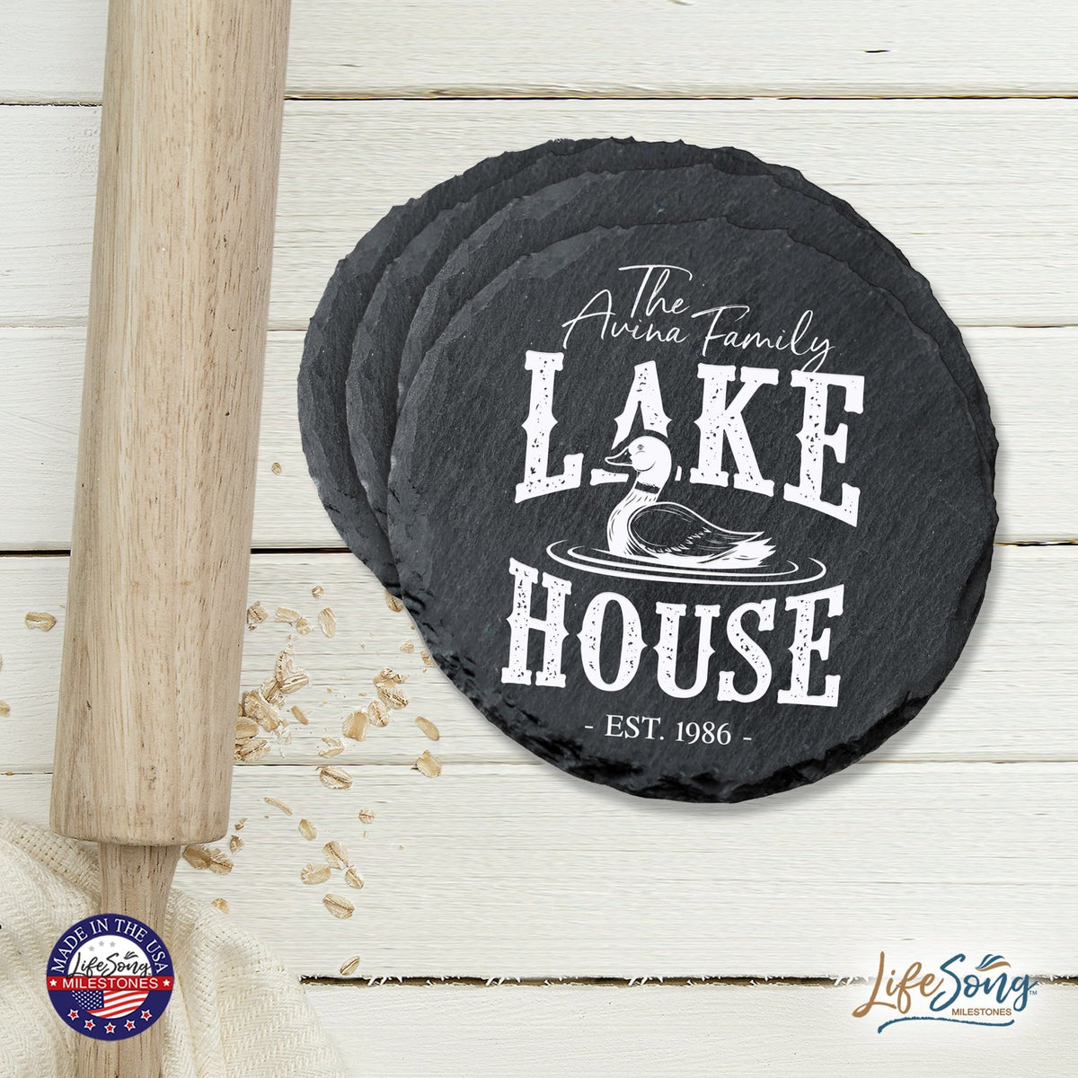 Custom 6pc Coaster Set Kitchen and Tabletop Decorations 4x4 Gift for Family Lake Houses - LifeSong Milestones