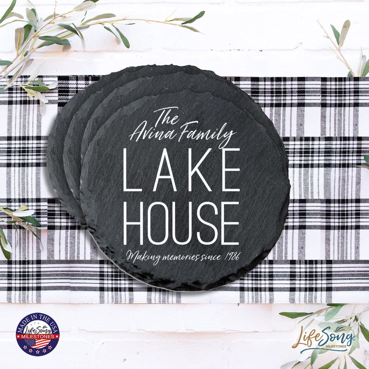 Custom 6pc Coaster Set Kitchen and Tabletop Decorations 4x4 Gift for Family Lake Houses - LifeSong Milestones