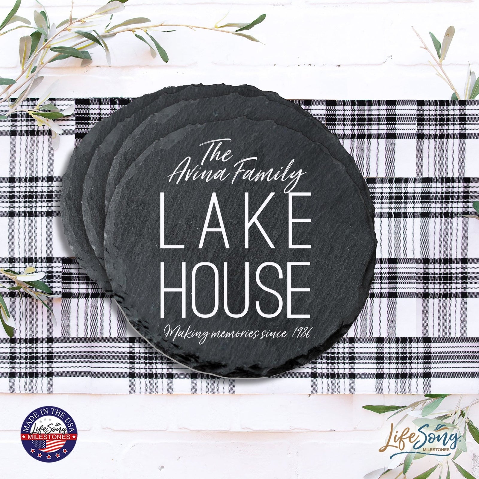 Custom 6pc Coaster Set Kitchen and Tabletop Decorations 4x4 Gift for Family Lake Houses - LifeSong Milestones