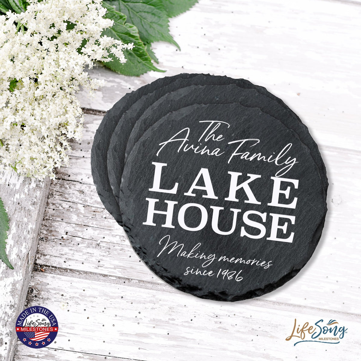 Custom 6pc Coaster Set Kitchen and Tabletop Decorations 4x4 Gift for Family Lake Houses - LifeSong Milestones