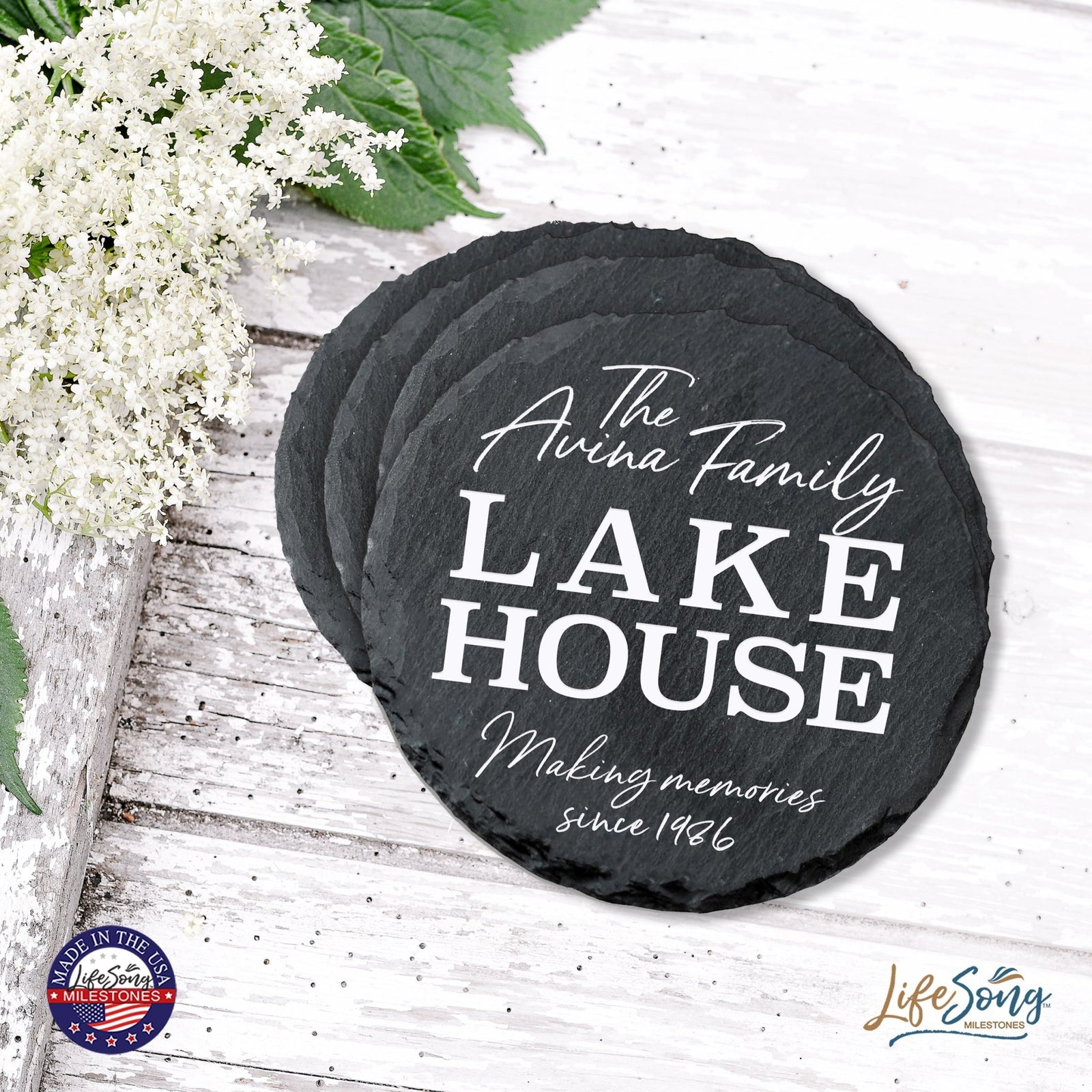 Custom 6pc Coaster Set Kitchen and Tabletop Decorations 4x4 Gift for Family Lake Houses - LifeSong Milestones