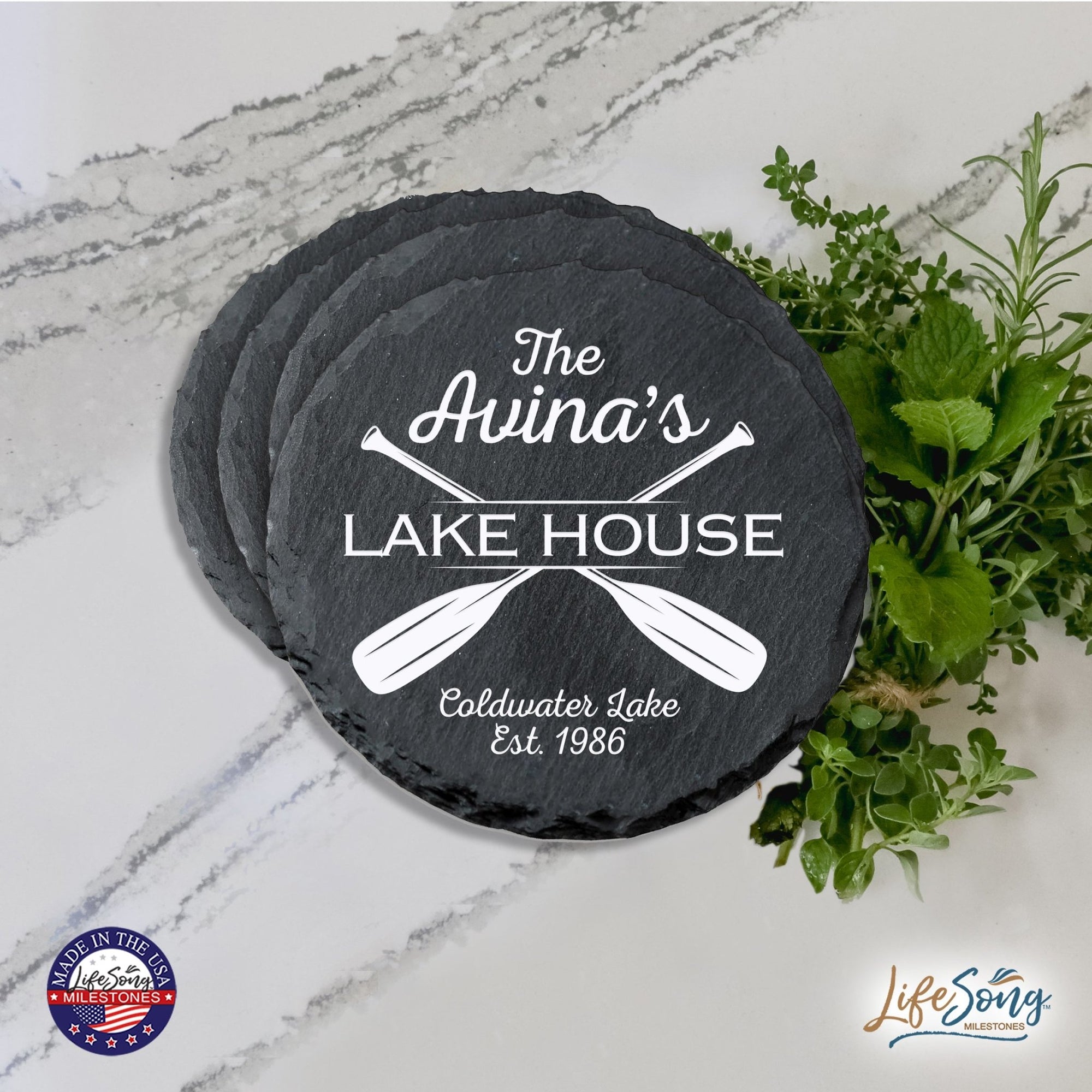 Custom 6pc Coaster Set Kitchen and Tabletop Decorations 4x4 Gift for Lakehouse - LifeSong Milestones