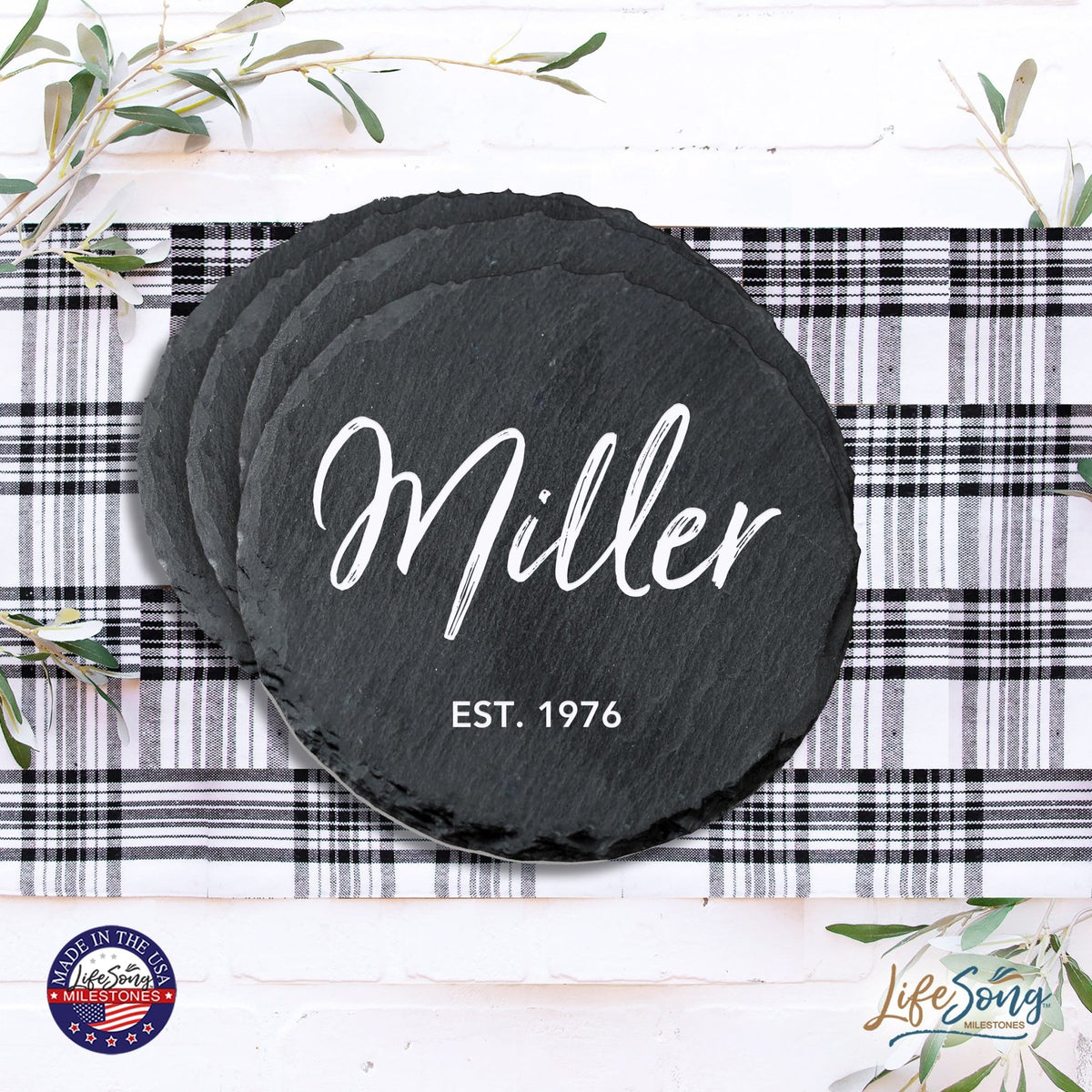 Custom 6pc Coaster Set Kitchen and Tabletop Decorations 4x4 Gift for Last Name, Year - LifeSong Milestones