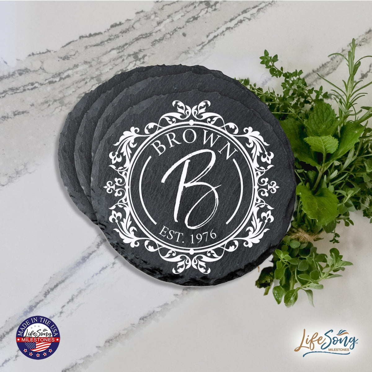 Custom 6pc Coaster Set Kitchen and Tabletop Decorations 4x4 Gift for Last Name, Year - LifeSong Milestones