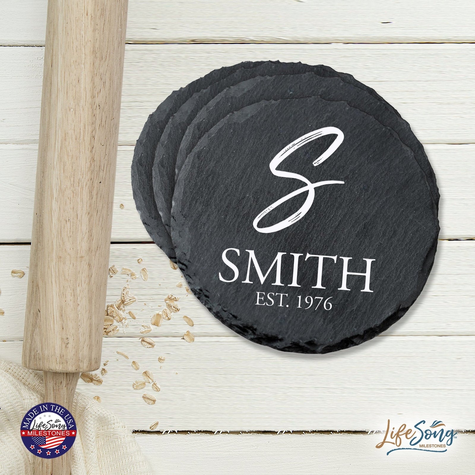 Custom 6pc Coaster Set Kitchen and Tabletop Decorations 4x4 Gift for Last Name, Year - LifeSong Milestones