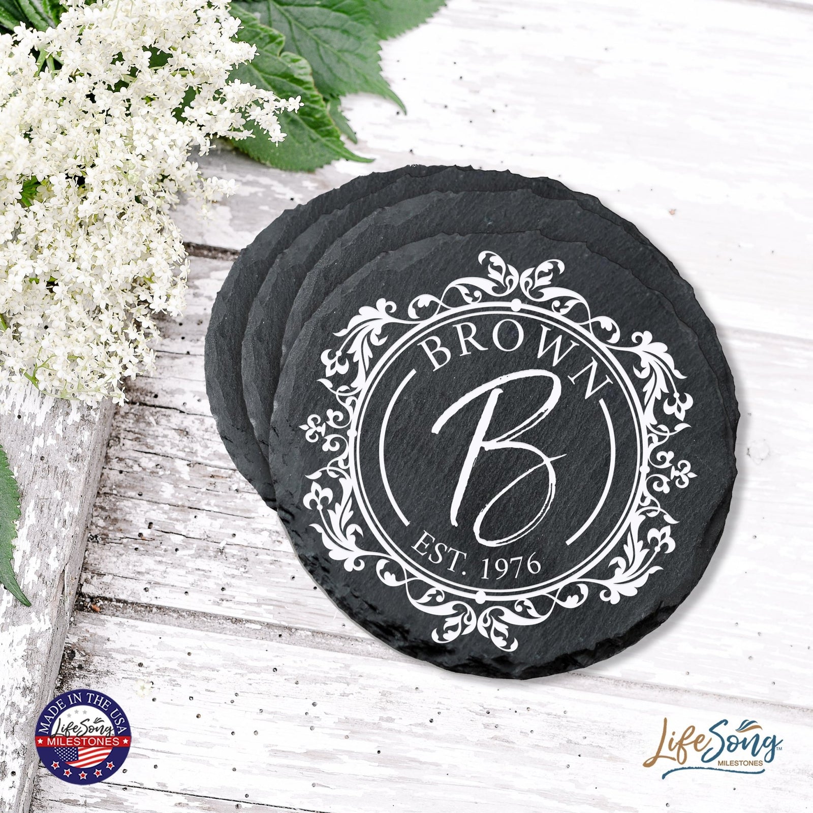 Custom 6pc Coaster Set Kitchen and Tabletop Decorations 4x4 Gift for Last Name, Year - LifeSong Milestones