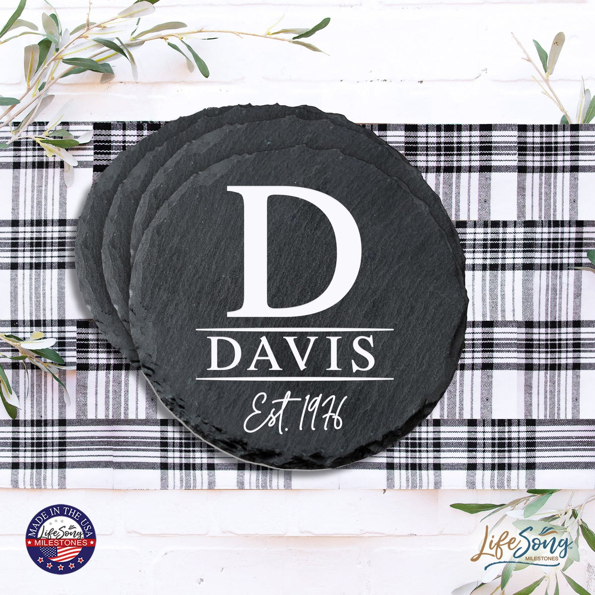 Custom 6pc Coaster Set Kitchen and Tabletop Decorations 4x4 Gift for Last Name, Year - LifeSong Milestones