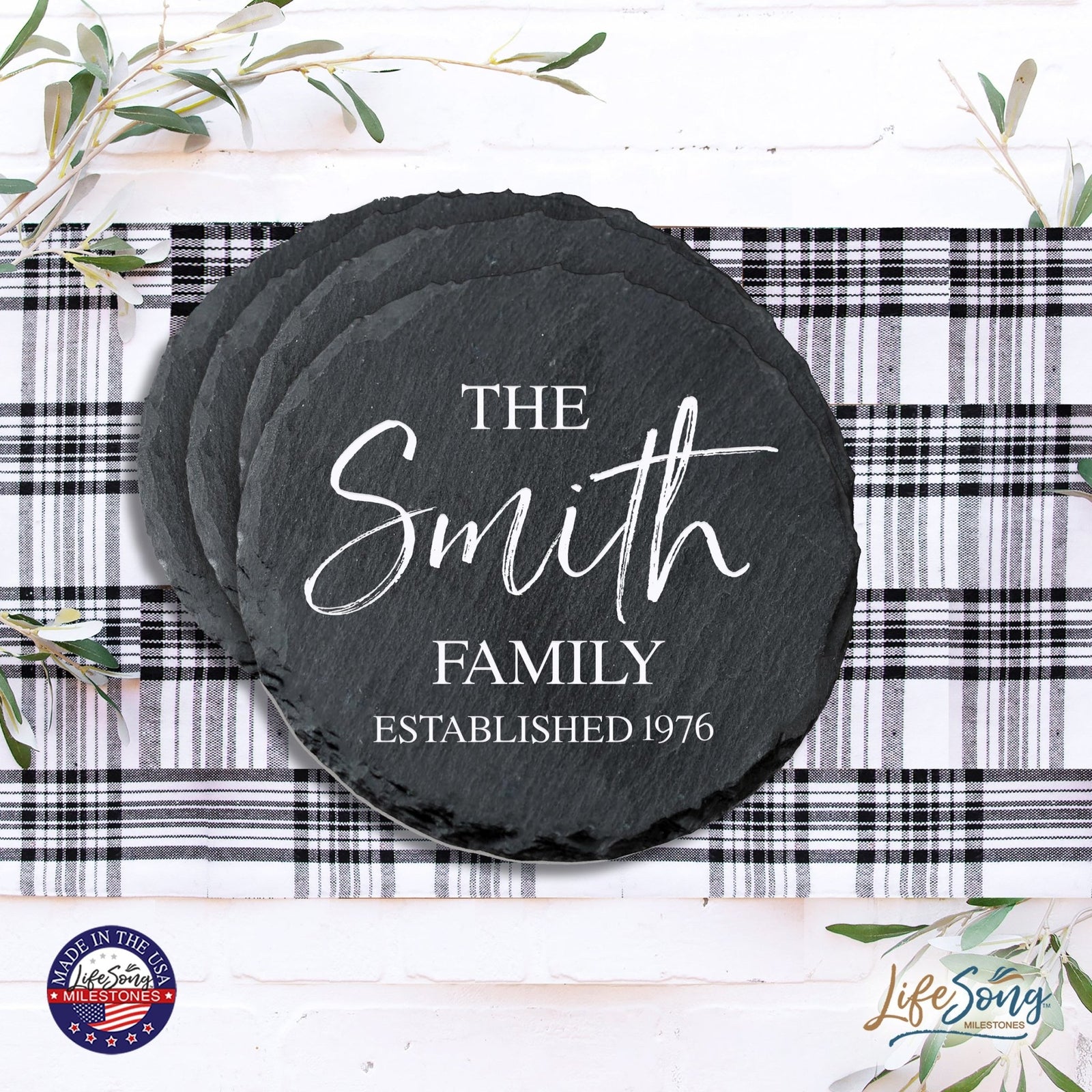 Custom 6pc Coaster Set Kitchen and Tabletop Decorations 4x4 Gift for Last Name, Year - LifeSong Milestones