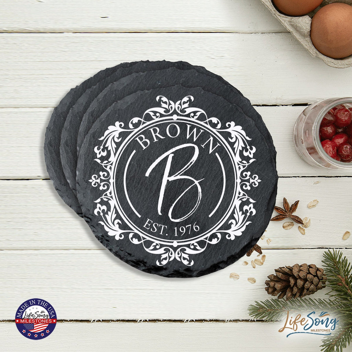 Custom 6pc Coaster Set Kitchen and Tabletop Decorations 4x4 Gift for Last Name, Year - LifeSong Milestones