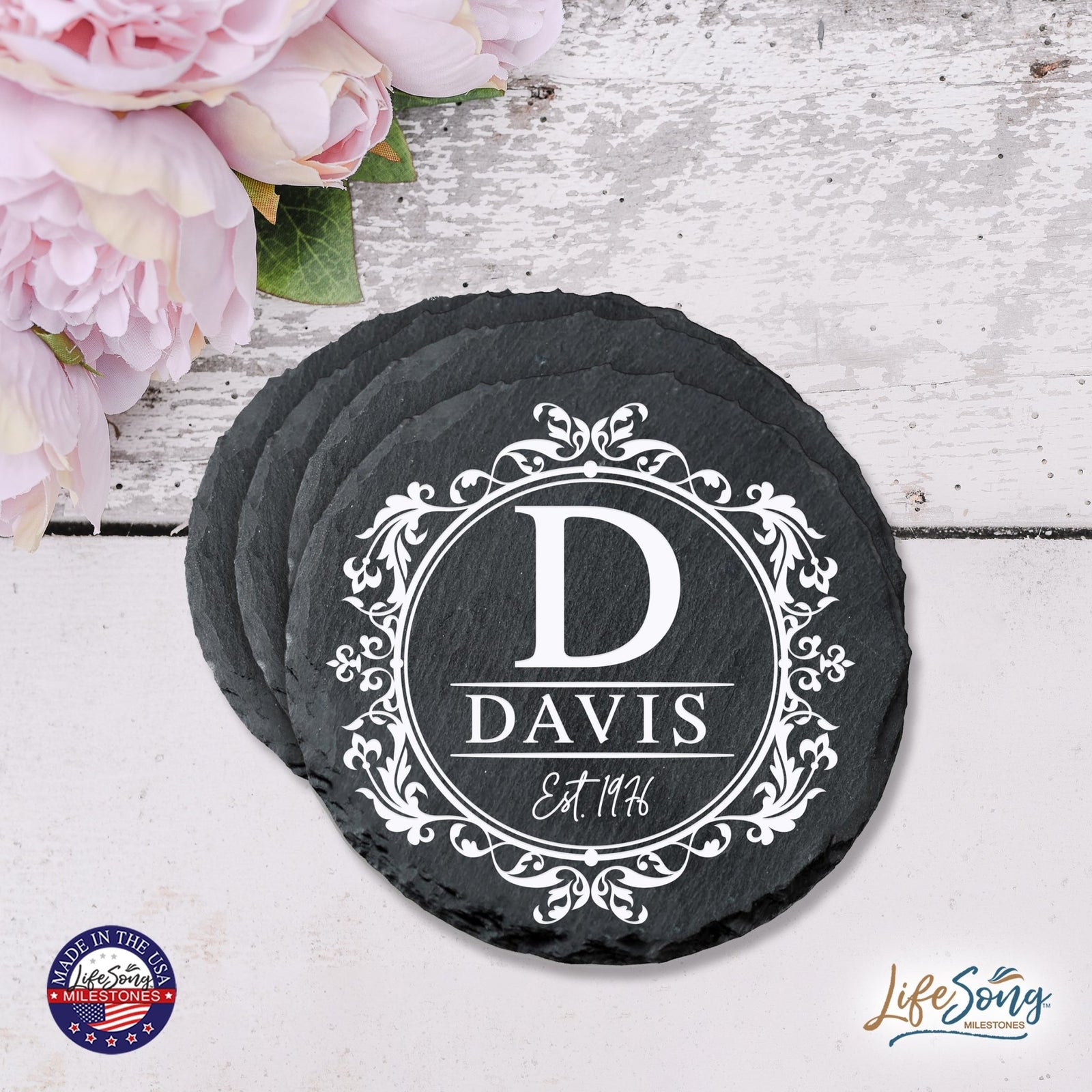 Custom 6pc Coaster Set Kitchen and Tabletop Decorations 4x4 Gift for Last Name, Year - LifeSong Milestones